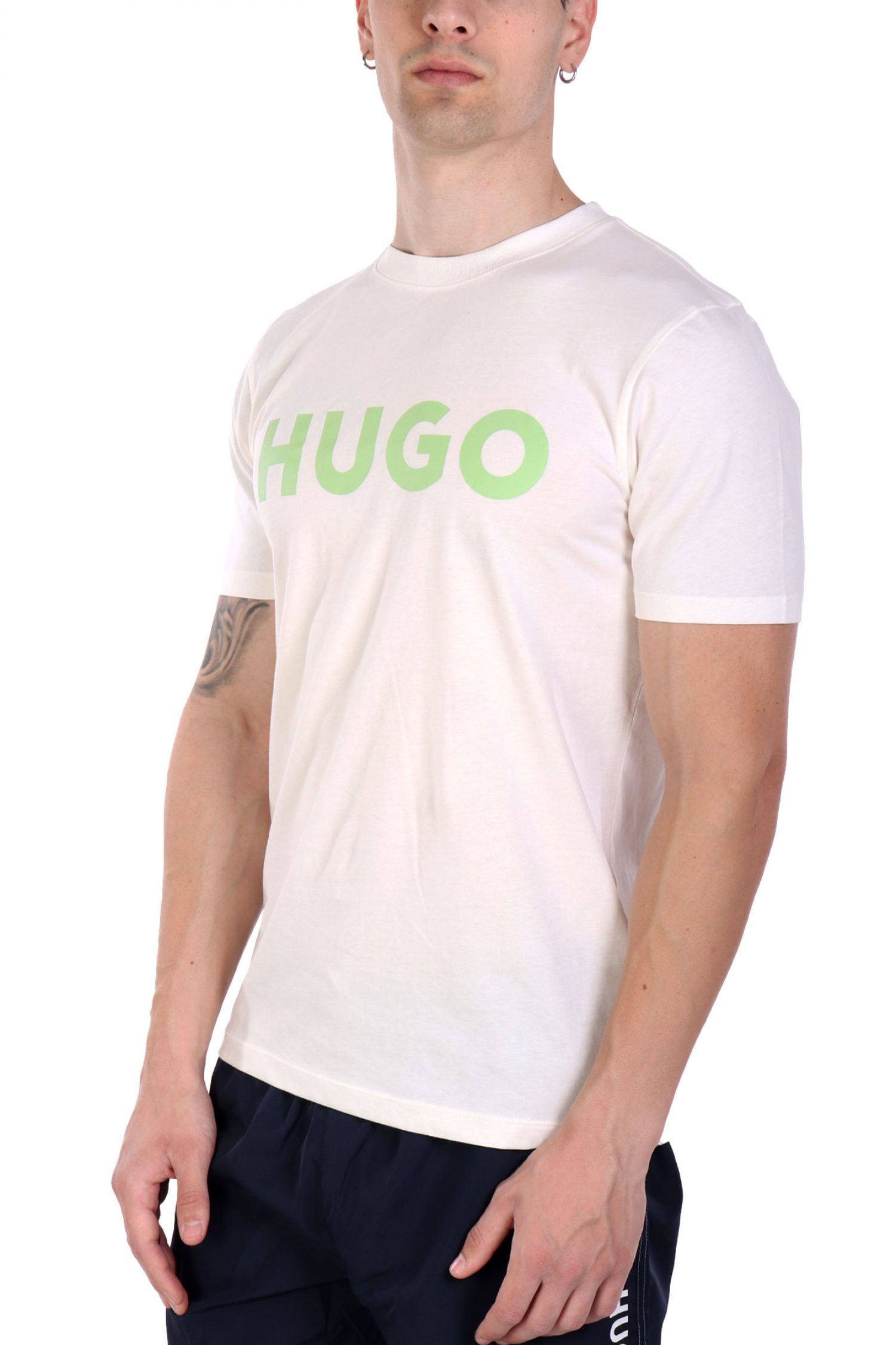HUGO T-SHIRT DULIVIO LOGO ΛΕΥΚΟ-ΠΡΑΣΙΝΟ
