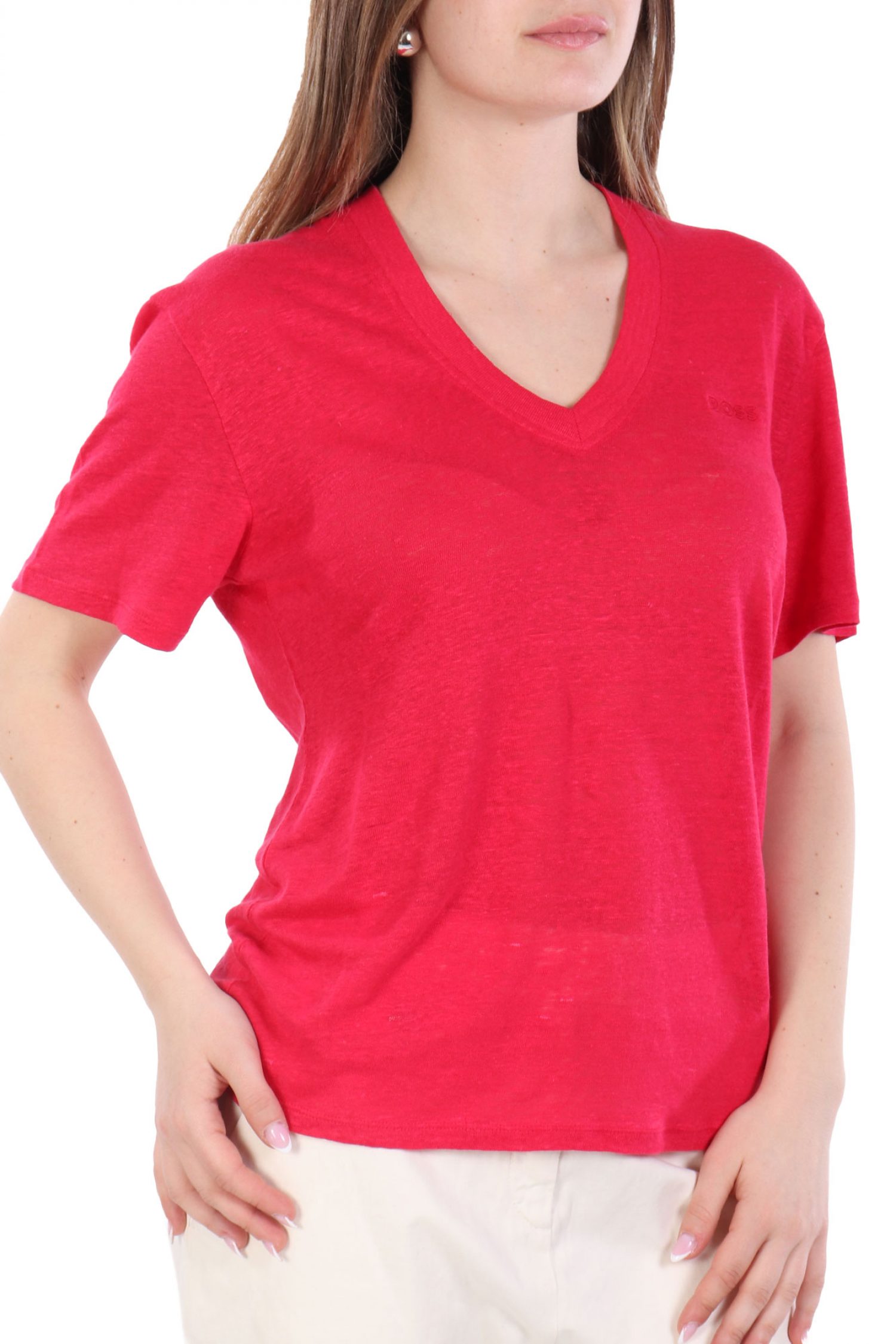 BOSS T-SHIRT C_ELA V-NECK LOGO ΣΚΟΥΡΟ ΡΟΖ φωτογραφία