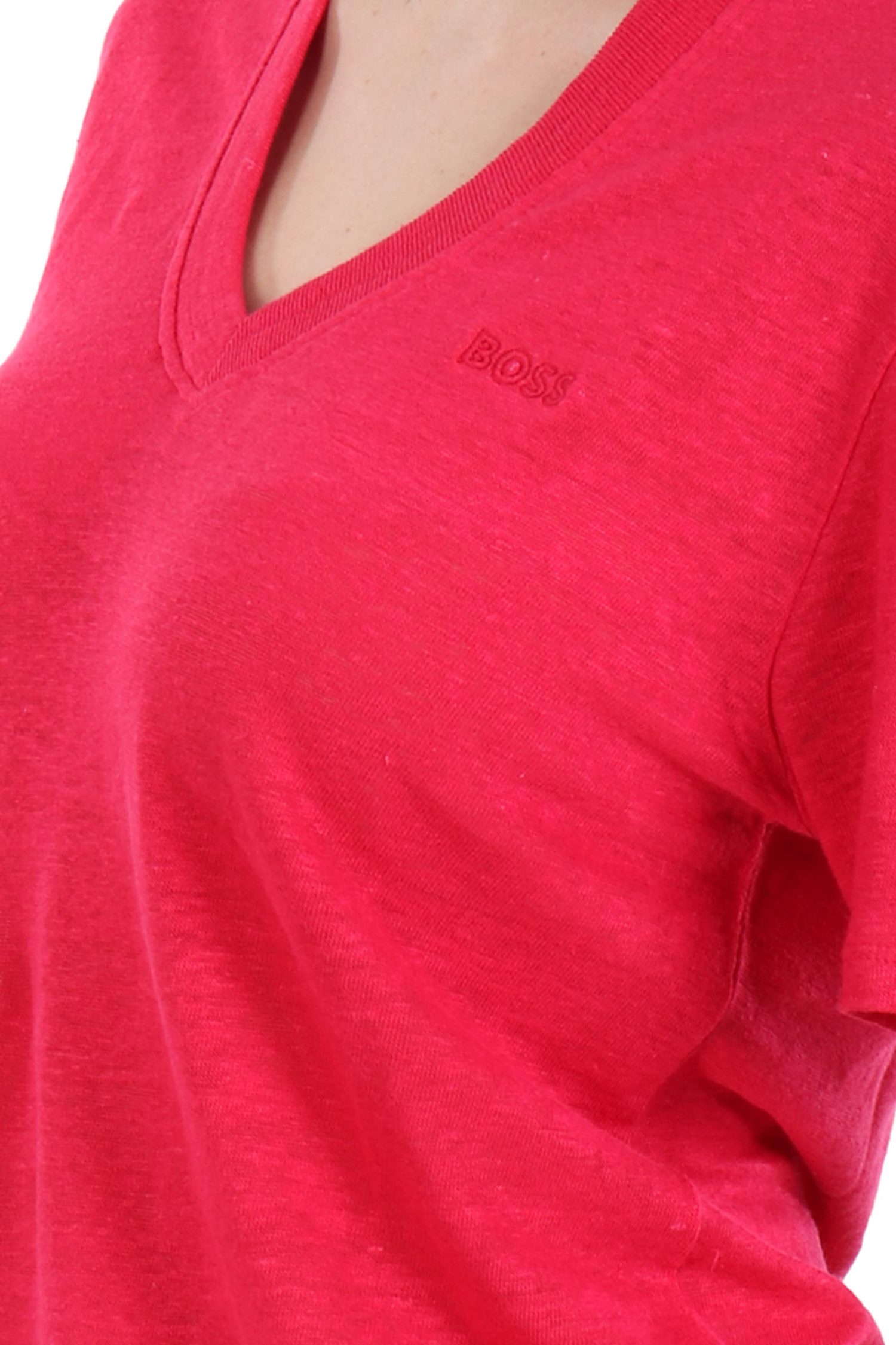 BOSS T-SHIRT C_ELA V-NECK LOGO ΣΚΟΥΡΟ ΡΟΖ φωτογραφία