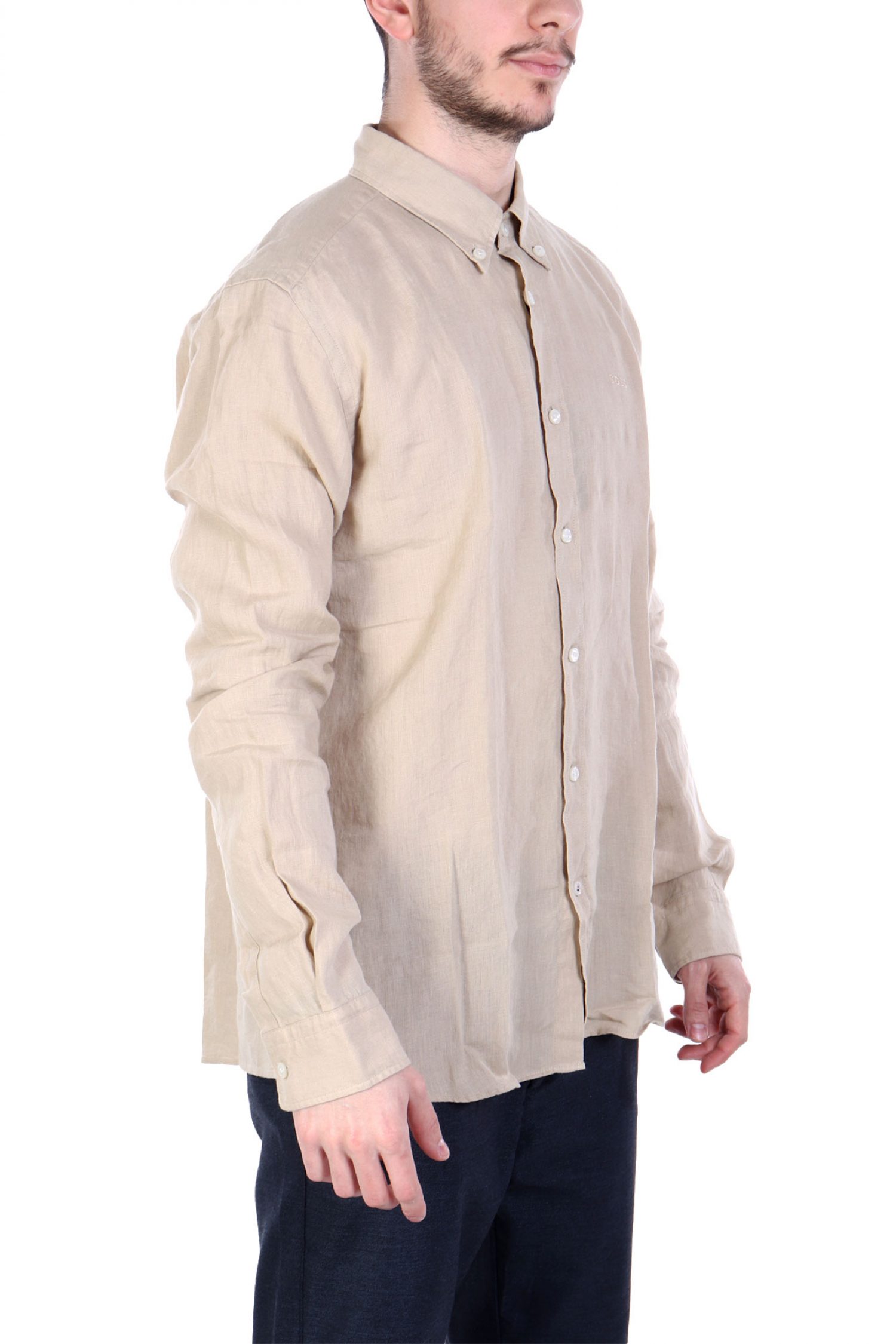 BOSS ΠΟΥΚΑΜΙΣΟ BUTTON DOWN ΛΙΝΟ SLIM FIT H-ROAN-BD-E-C1-243 ΜΠΕΖ