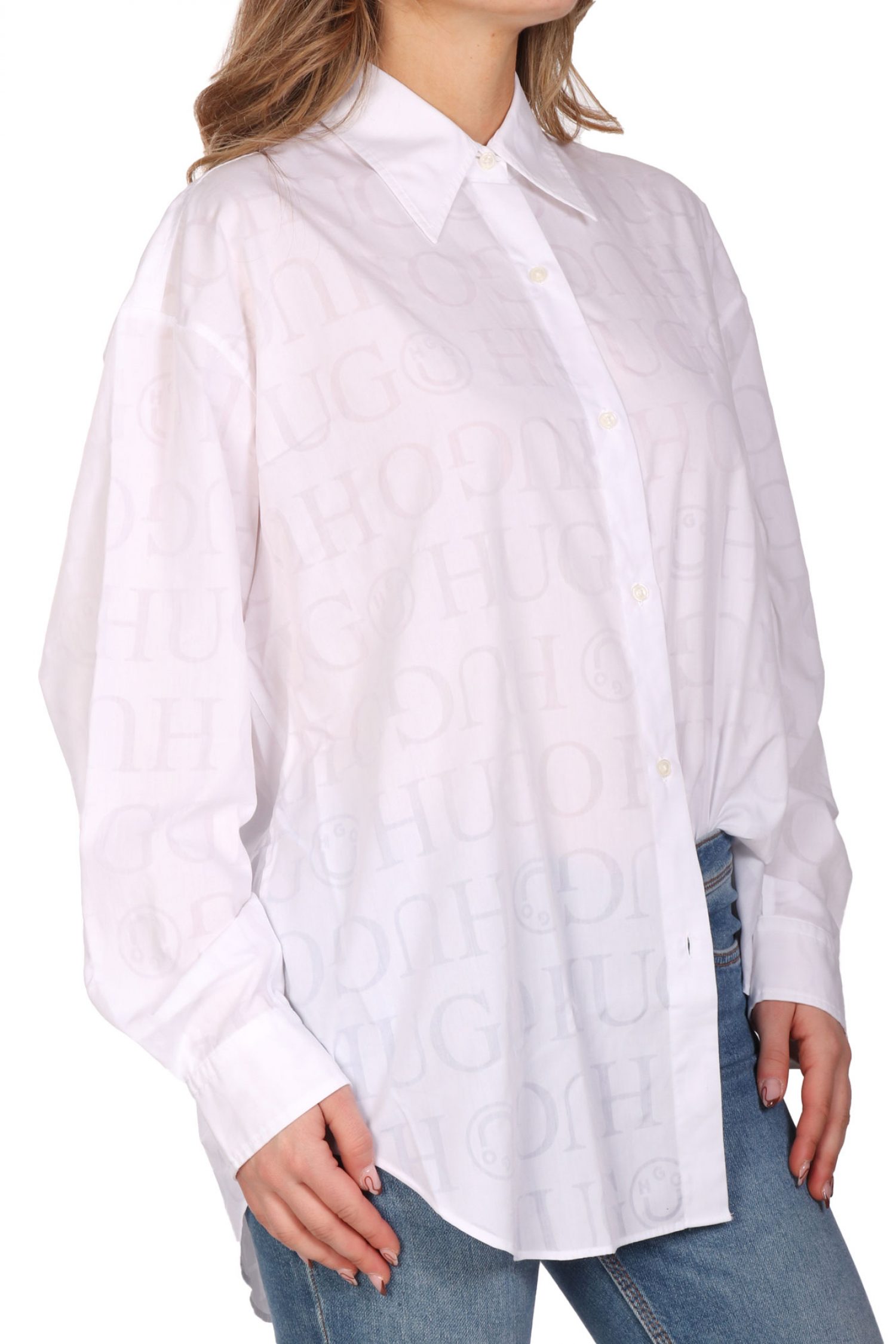 HUGO BLUE ΠΟΥΚΑΜΙΣΟ ELISANA_B ALL OVER LOGO ΛΕΥΚΟ φωτογραφία