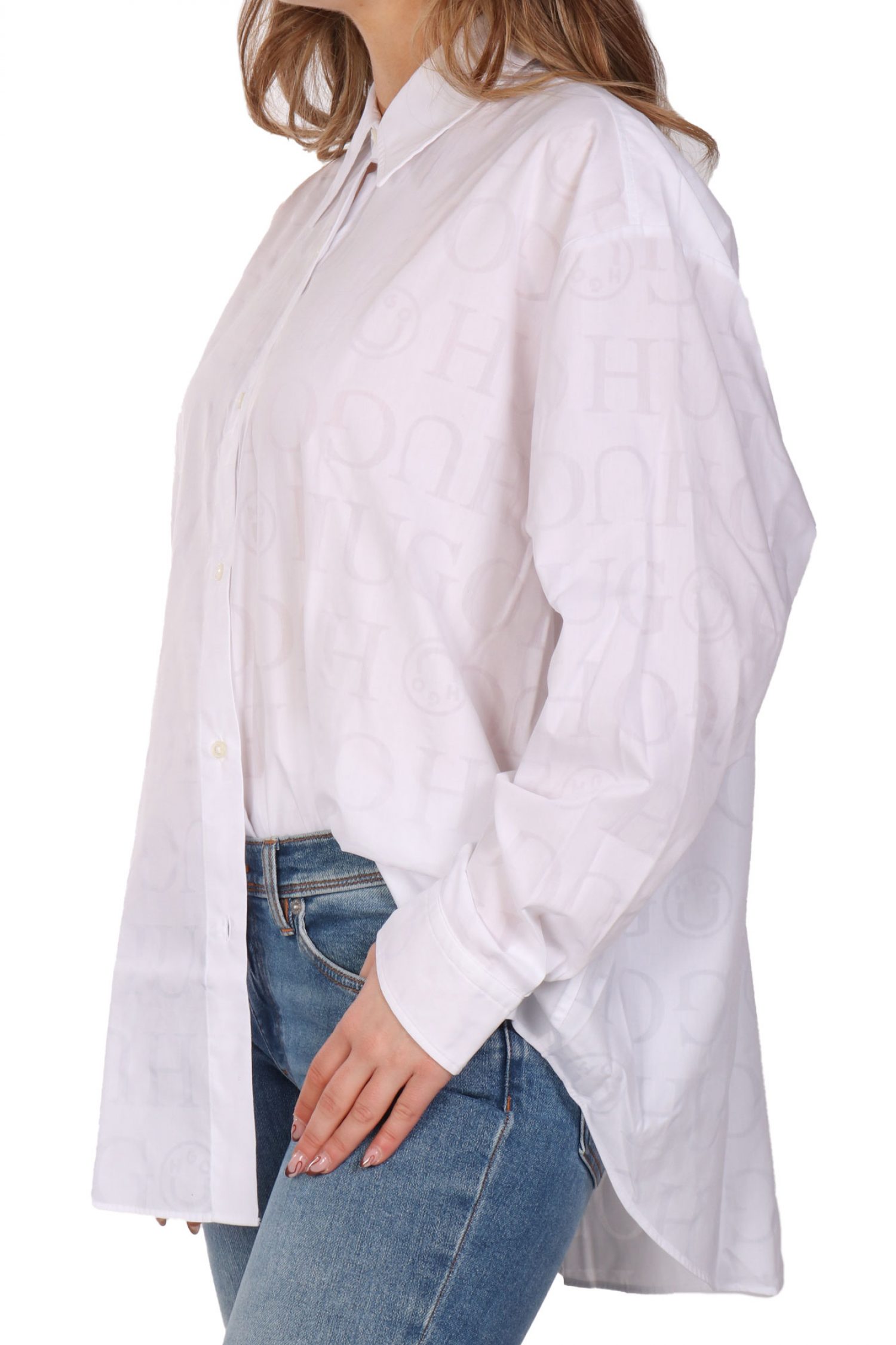 HUGO BLUE ΠΟΥΚΑΜΙΣΟ ELISANA_B ALL OVER LOGO ΛΕΥΚΟ φωτογραφία