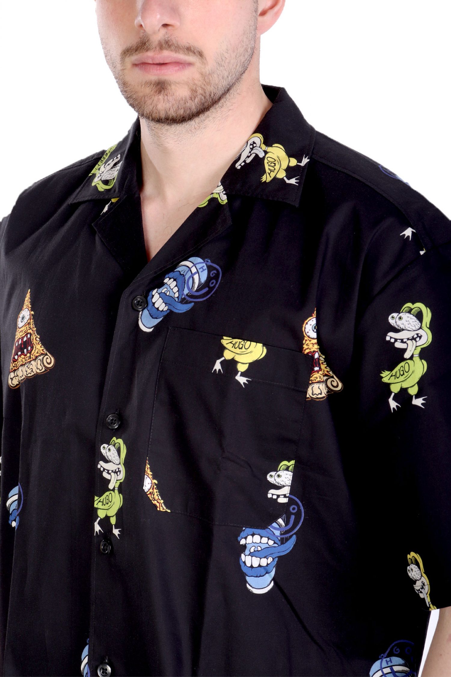 HUGO BLUE ΠΟΥΚΑΜΙΣΟ FLORAL ELIGINO ΜΑΥΡΟ