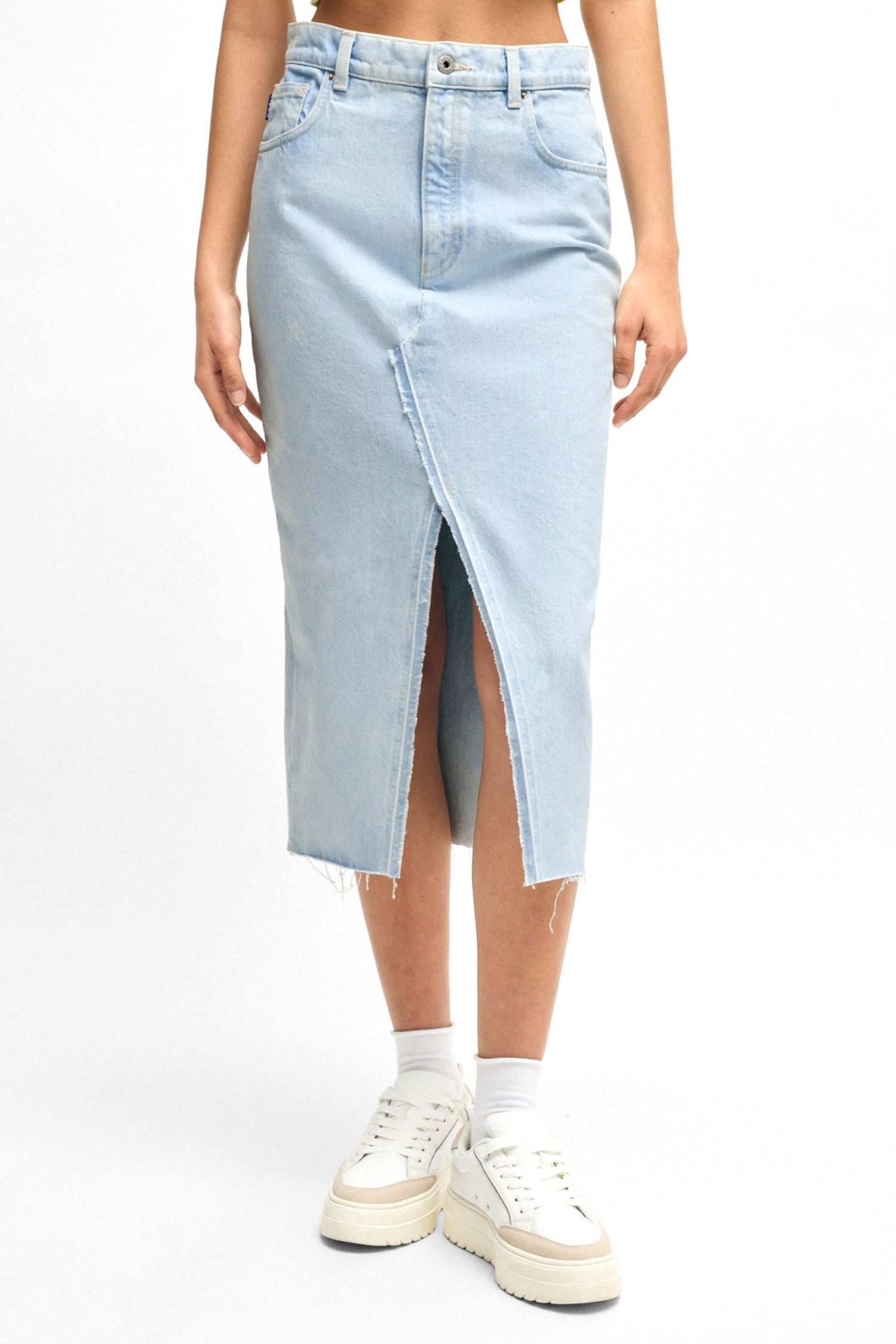 HUGO BLUE ΦΟΥΣΤΑ GALITA_1_B JEANS MIDI ΑΝΟΙΓΜΑ ΜΠΡΟΣΤΑ ΓΑΛΑΖΙΟ