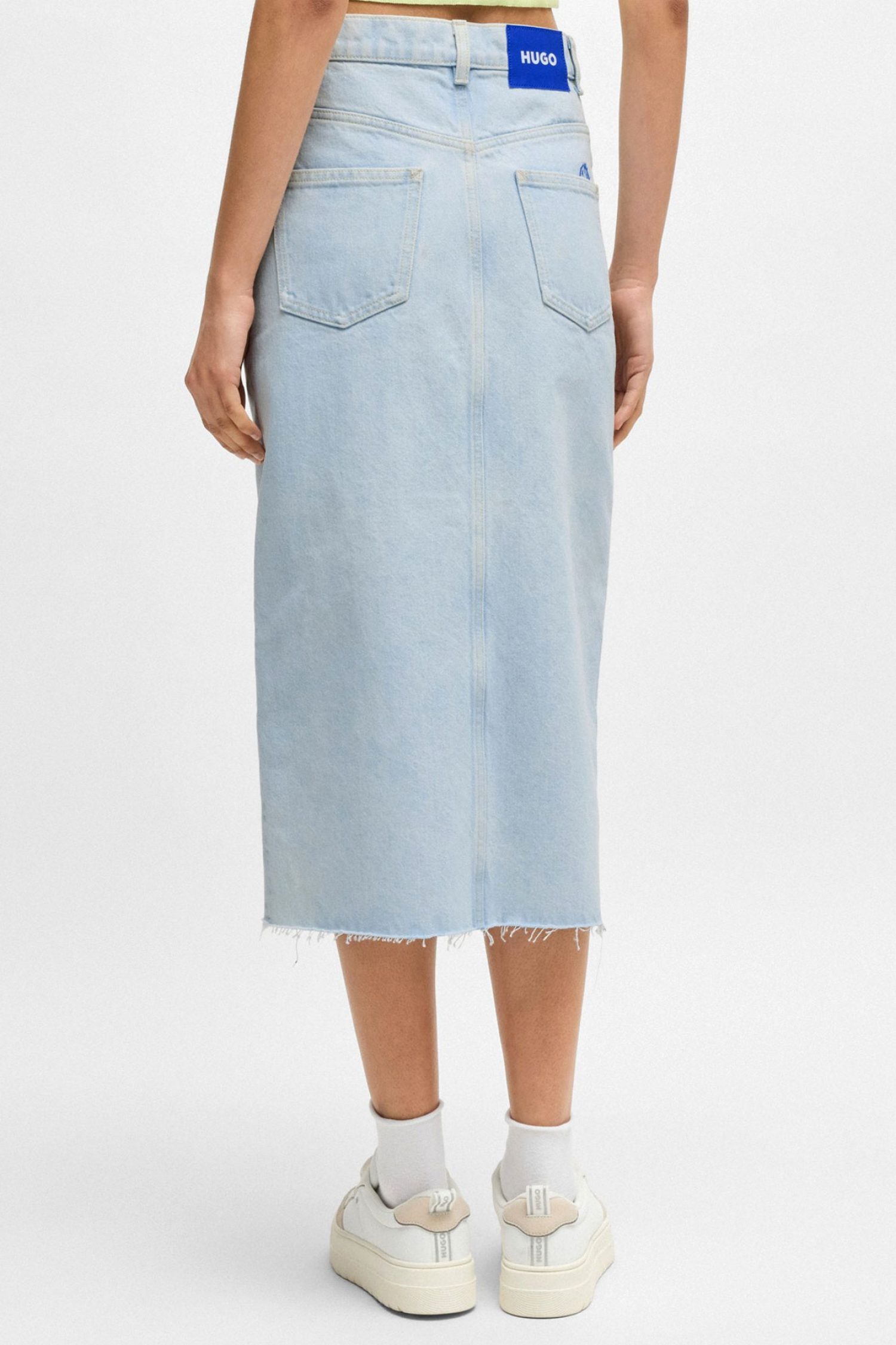 HUGO BLUE ΦΟΥΣΤΑ GALITA_1_B JEANS MIDI ΑΝΟΙΓΜΑ ΜΠΡΟΣΤΑ ΓΑΛΑΖΙΟ