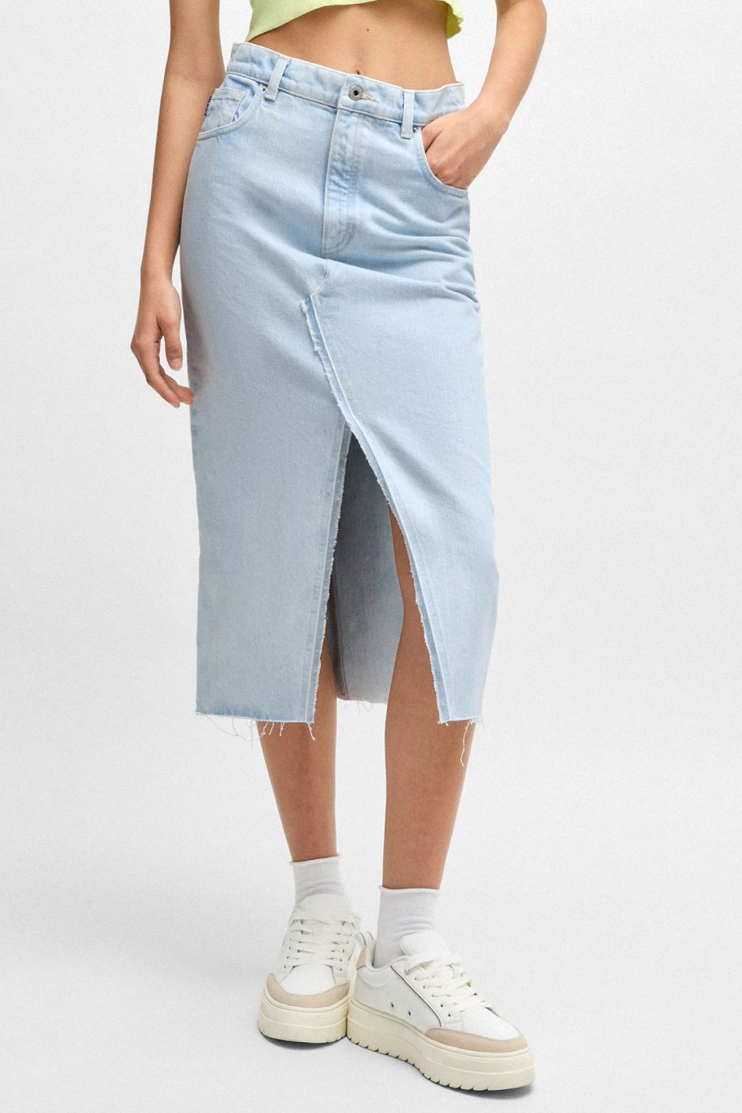 HUGO BLUE ΦΟΥΣΤΑ GALITA_1_B JEANS MIDI ΑΝΟΙΓΜΑ ΜΠΡΟΣΤΑ ΓΑΛΑΖΙΟ