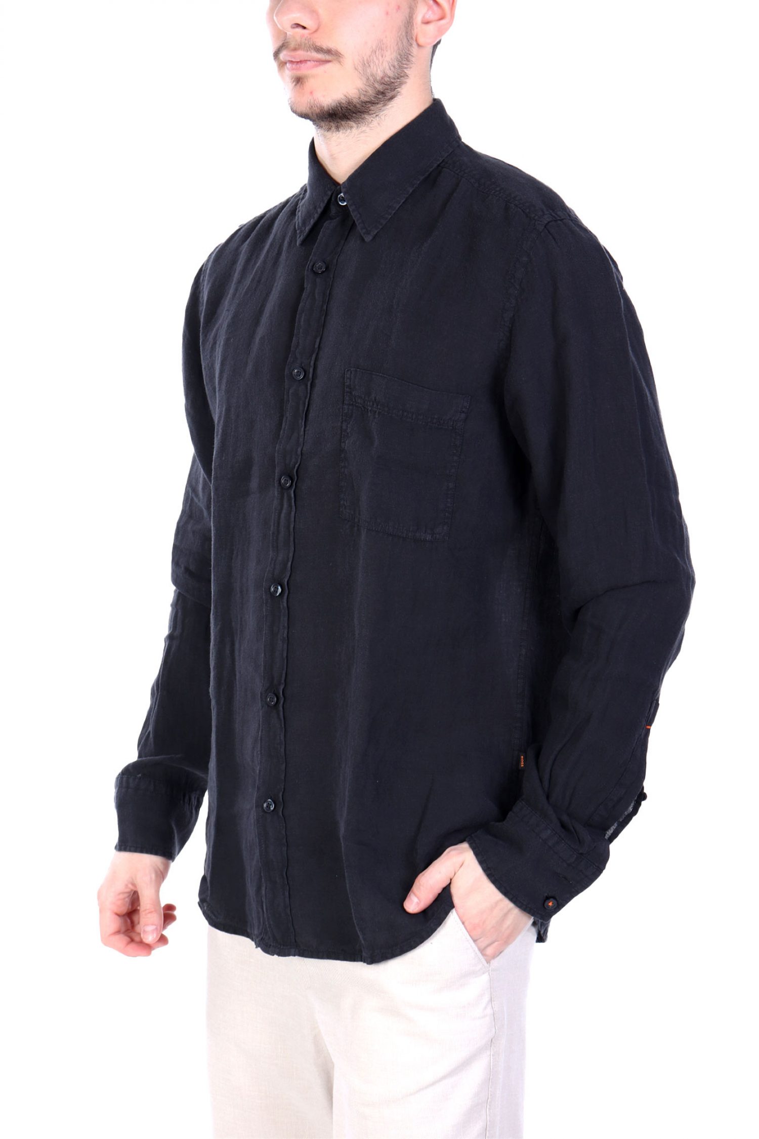 BOSS CASUAL ΠΟΥΚΑΜΙΣΟ ΛΙΝΟ REGULAR FIT RELEGANT 6 M ΜΑΥΡΟ