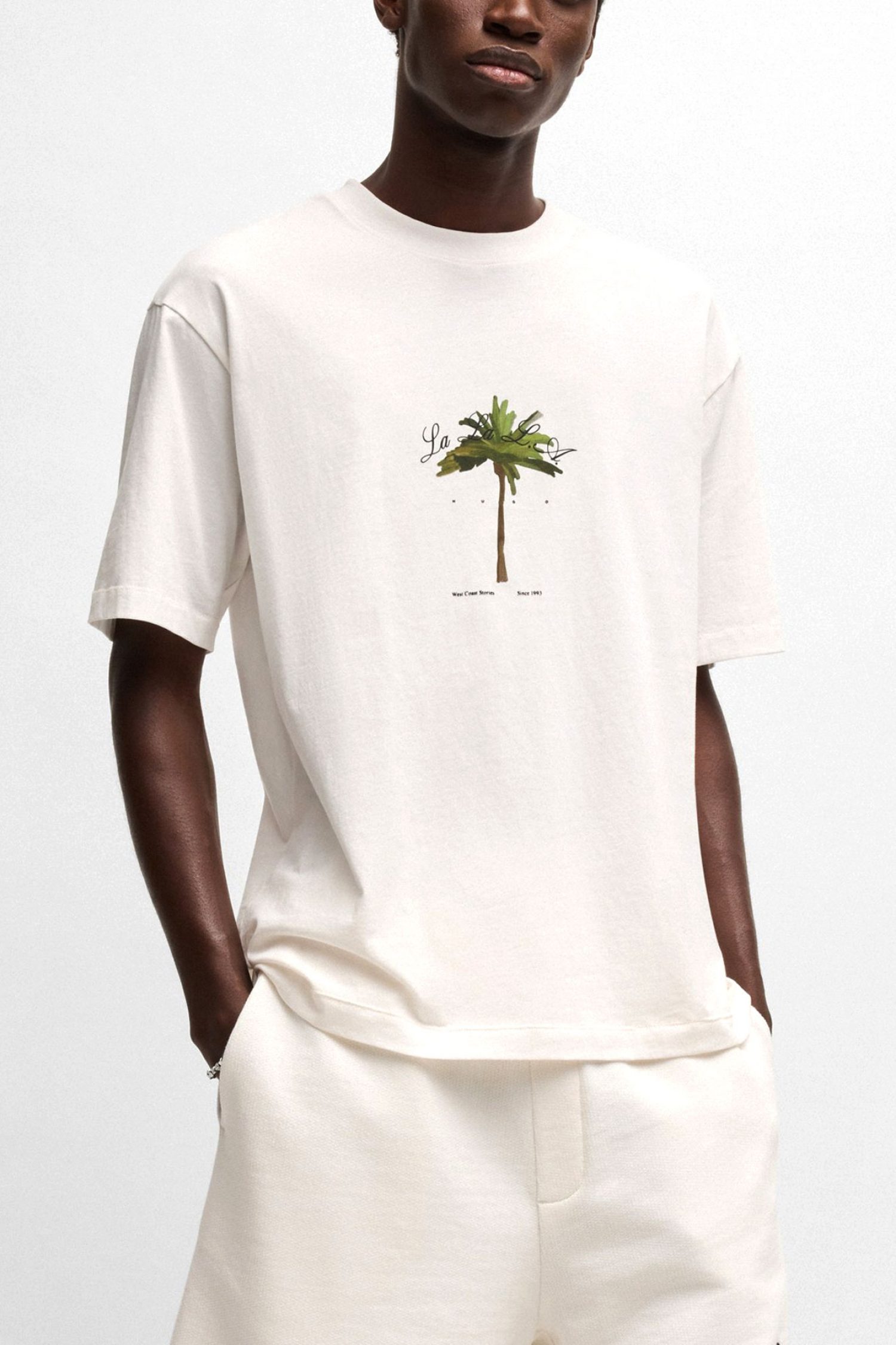 HUGO T-SHIRT DUWOM LOGO ΕΚΡΟΥ