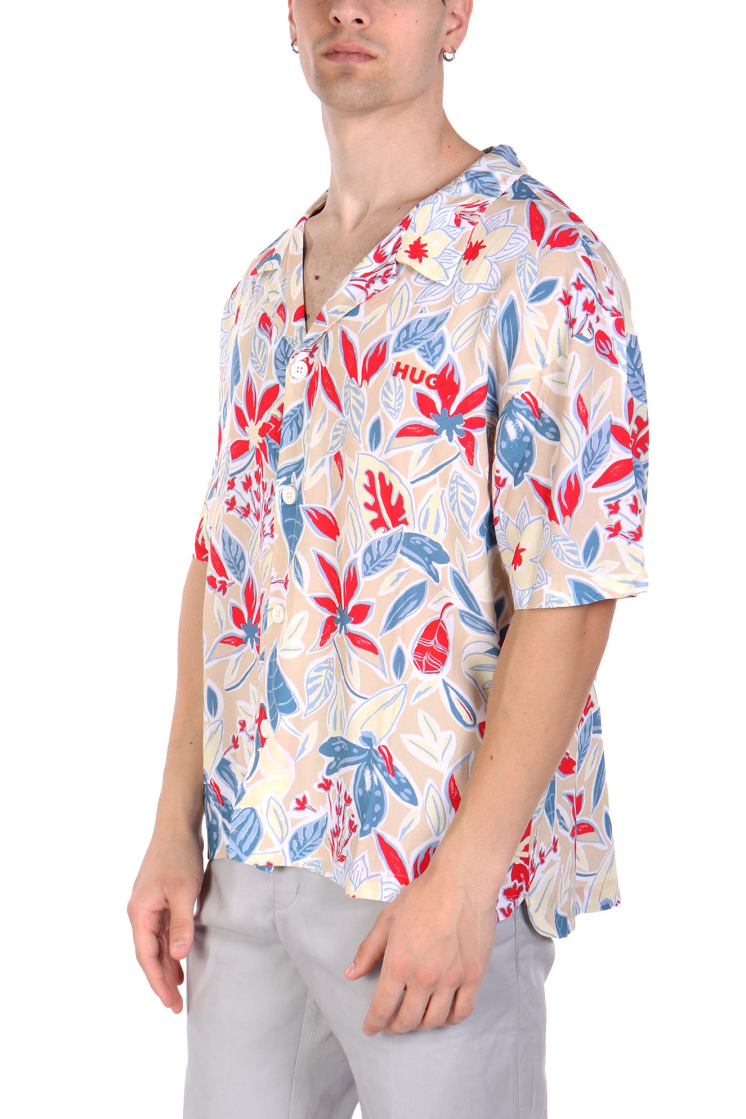 HUGO ΠΟΥΚΑΜΙΣΟ ΚΟΝΤΟΜΑΝΙΚΟ BEACH SHIRT RELAXED LOGO ΠΟΛΥΧΡΩΜΟ φωτογραφία