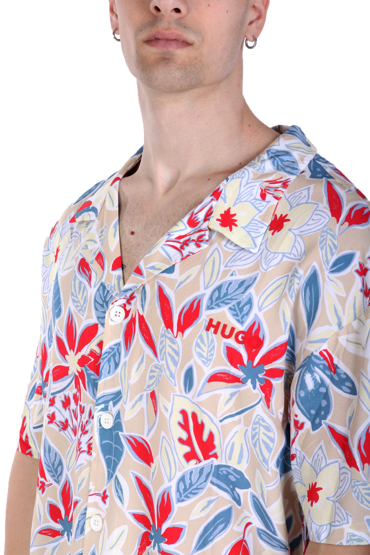 HUGO ΠΟΥΚΑΜΙΣΟ ΚΟΝΤΟΜΑΝΙΚΟ BEACH SHIRT RELAXED LOGO ΠΟΛΥΧΡΩΜΟ φωτογραφία