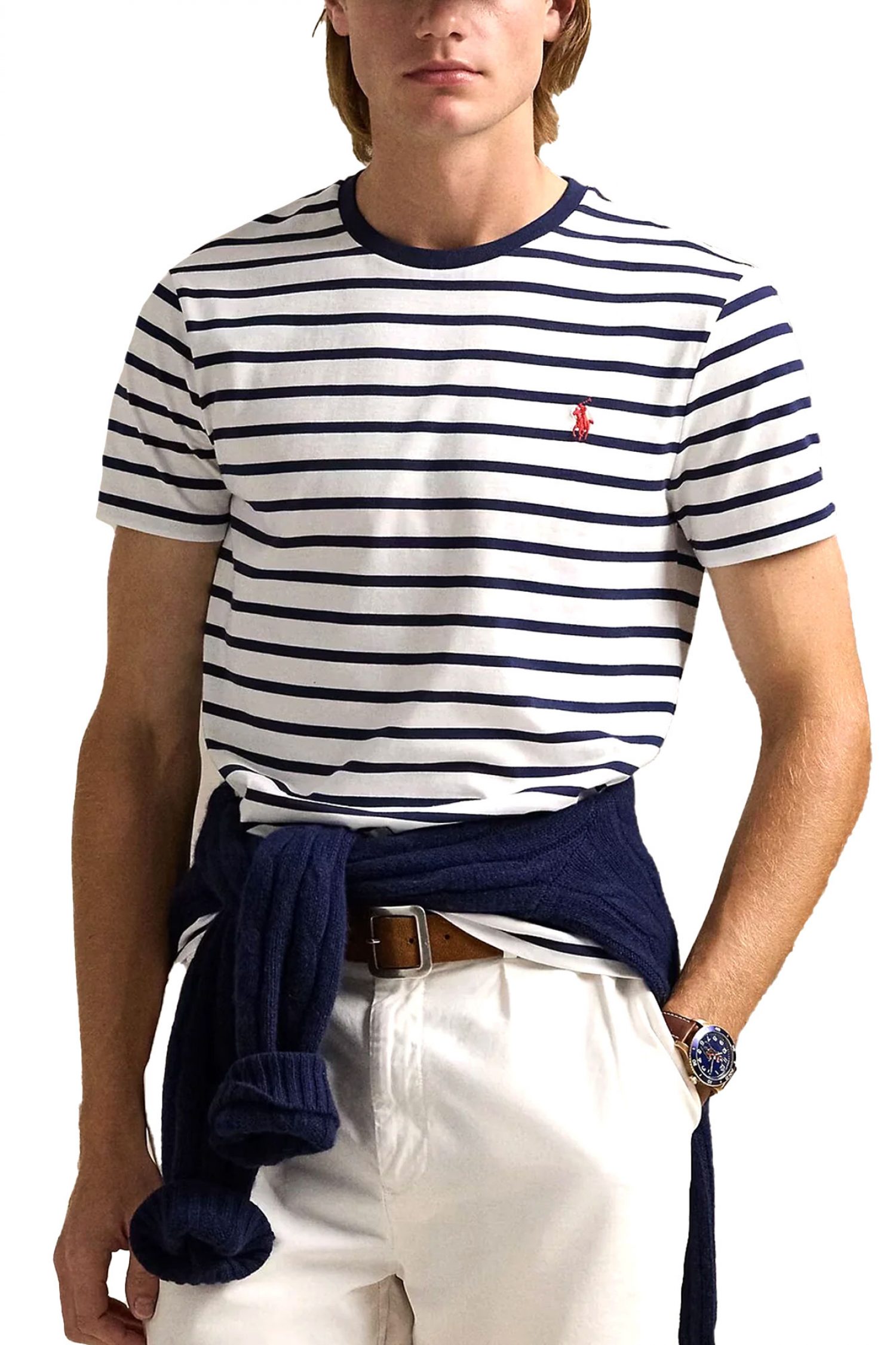 RALPH LAUREN T-SHIRT ΡΙΓΕ CUSTOM SLIM FIT LOGO ΛΕΥΚΟ-ΜΠΛΕ φωτογραφία