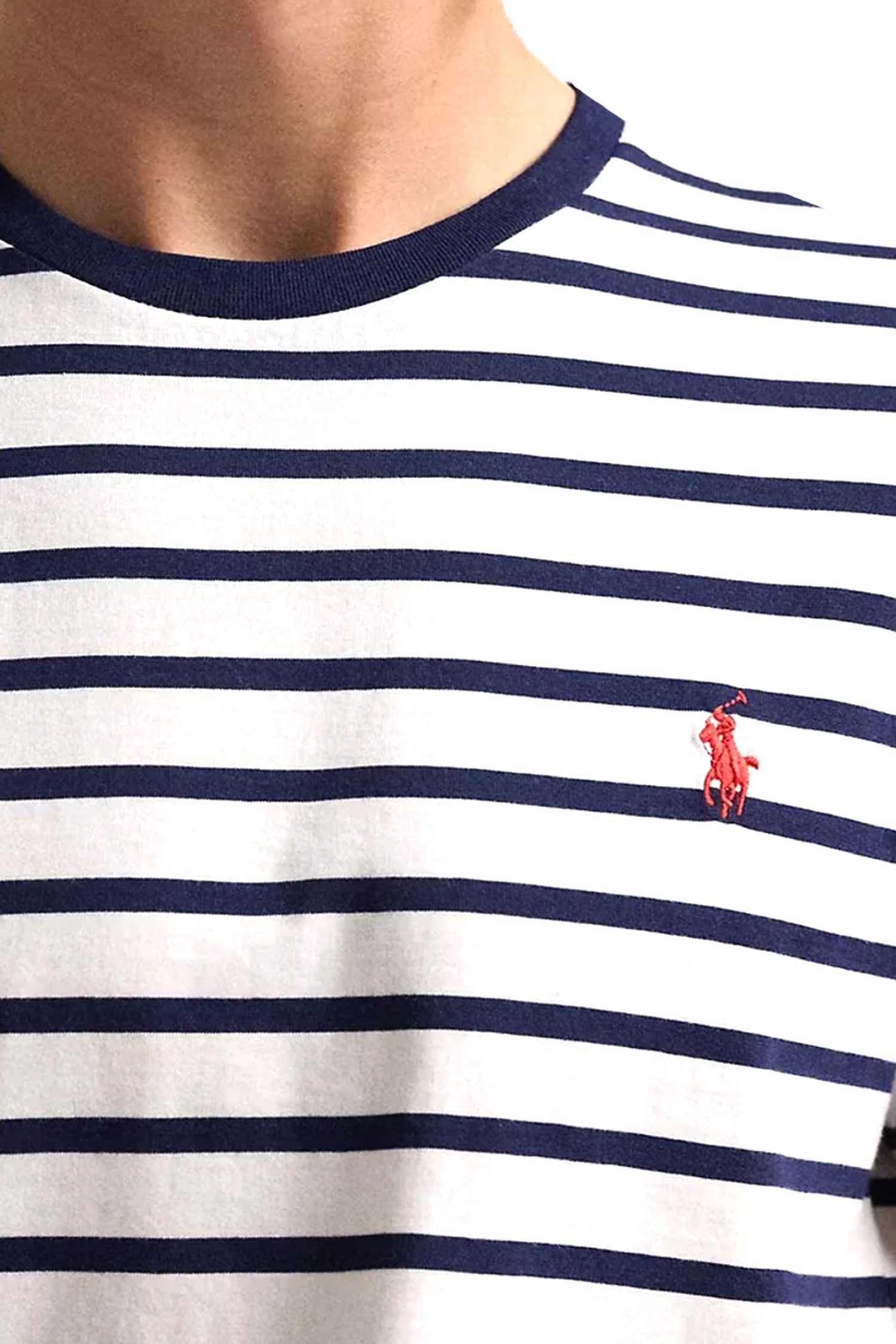 RALPH LAUREN T-SHIRT ΡΙΓΕ CUSTOM SLIM FIT LOGO ΛΕΥΚΟ-ΜΠΛΕ φωτογραφία