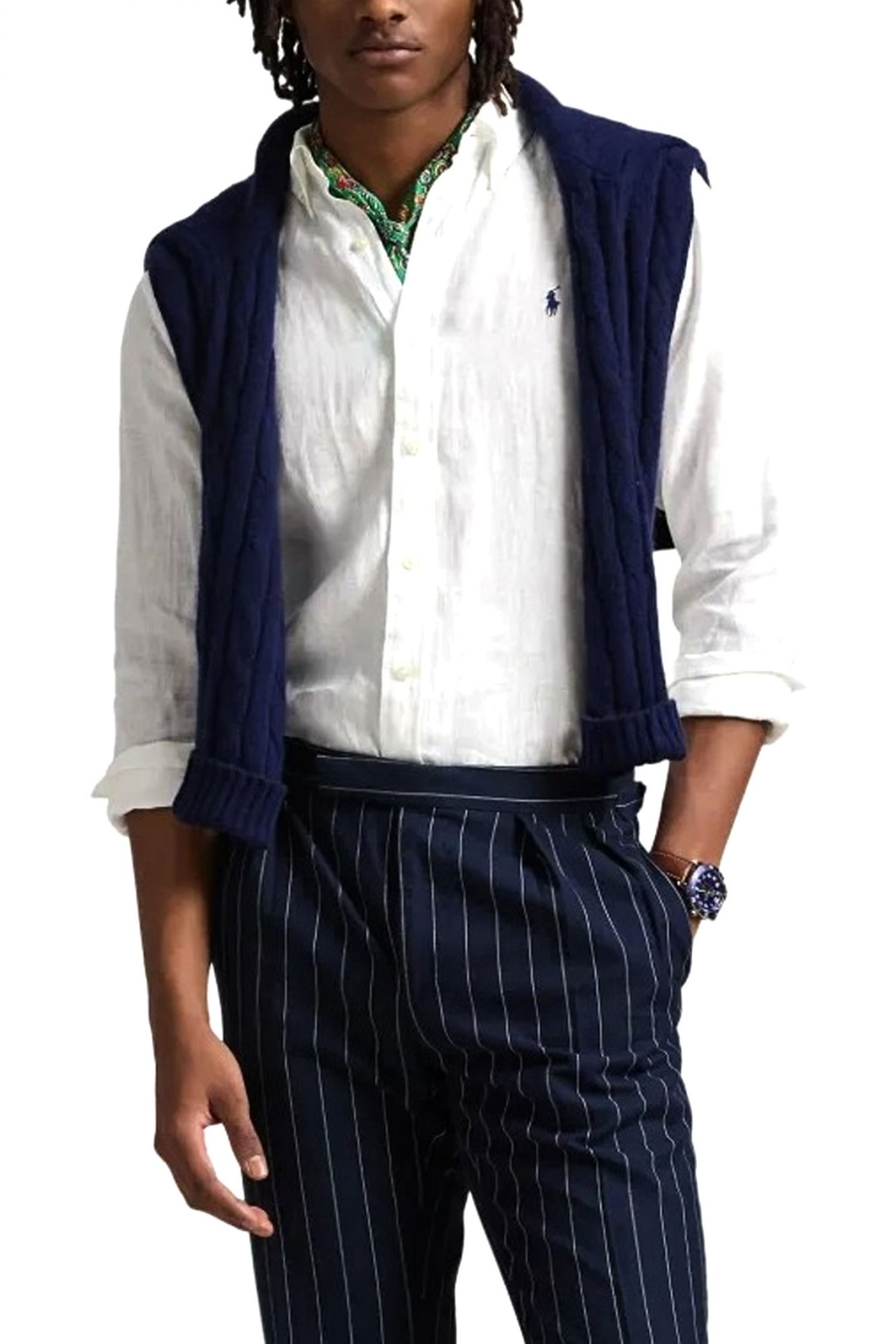 RALPH LAUREN ΠΟΥΚΑΜΙΣΟ BUTTON DOWN ΛΙΝΟ CUSTOM FIT LOGO ΛΕΥΚΟ φωτογραφία