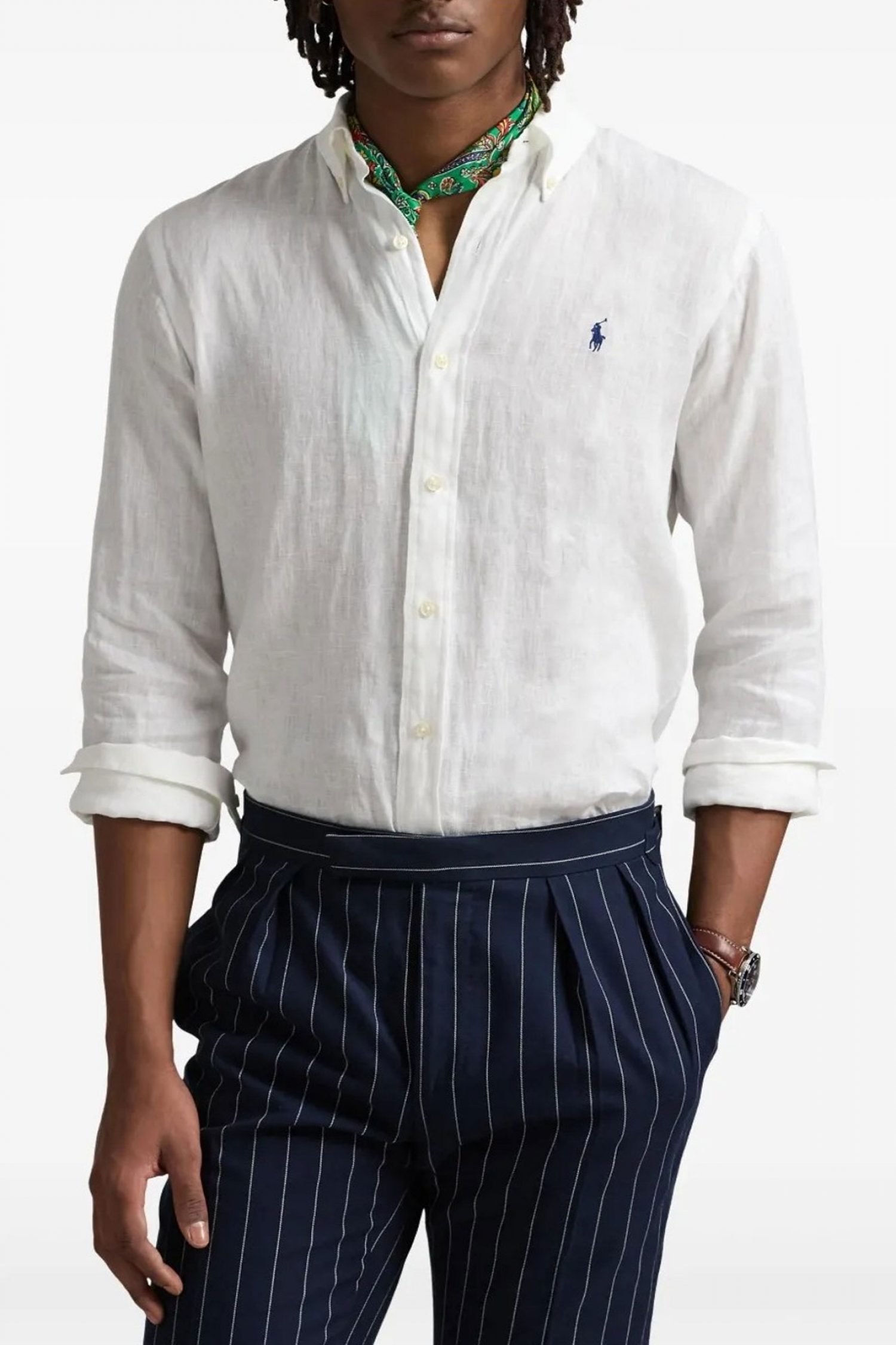 RALPH LAUREN ΠΟΥΚΑΜΙΣΟ BUTTON DOWN ΛΙΝΟ CUSTOM FIT LOGO ΛΕΥΚΟ φωτογραφία