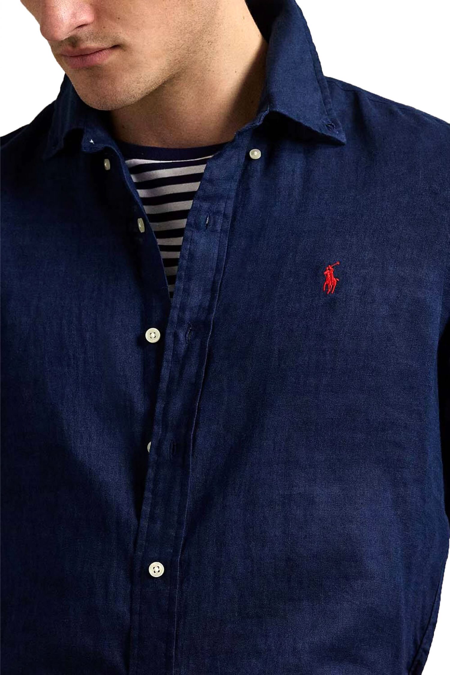 RALPH LAUREN ΠΟΥΚΑΜΙΣΟ BUTTON DOWN ΛΙΝΟ CUSTOM FIT LOGO ΜΠΛΕ φωτογραφία