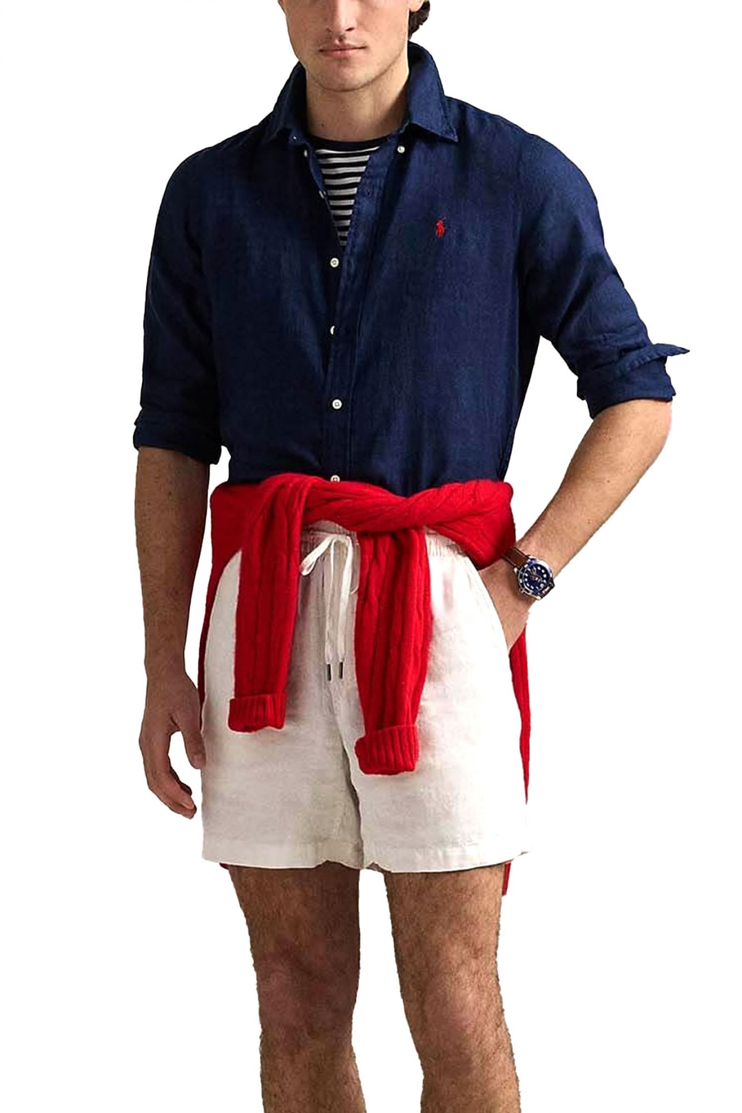 RALPH LAUREN ΠΟΥΚΑΜΙΣΟ BUTTON DOWN ΛΙΝΟ CUSTOM FIT LOGO ΜΠΛΕ φωτογραφία