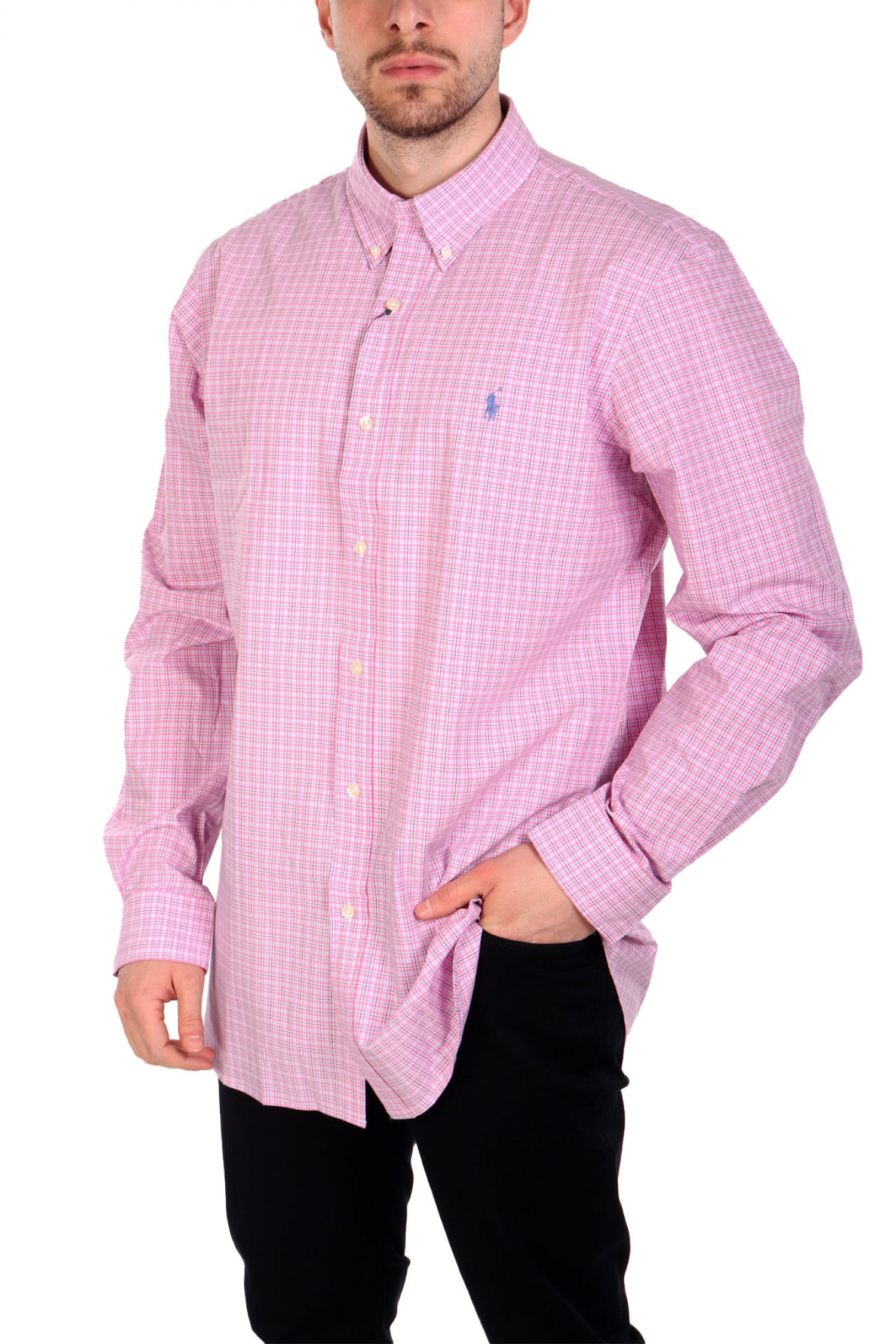 RALPH LAUREN ΠΟΥΚΑΜΙΣΟ ΚΑΡΩ BUTTON DOWN CUSTOM FIT ΡΟΖ-ΜΠΛΕ