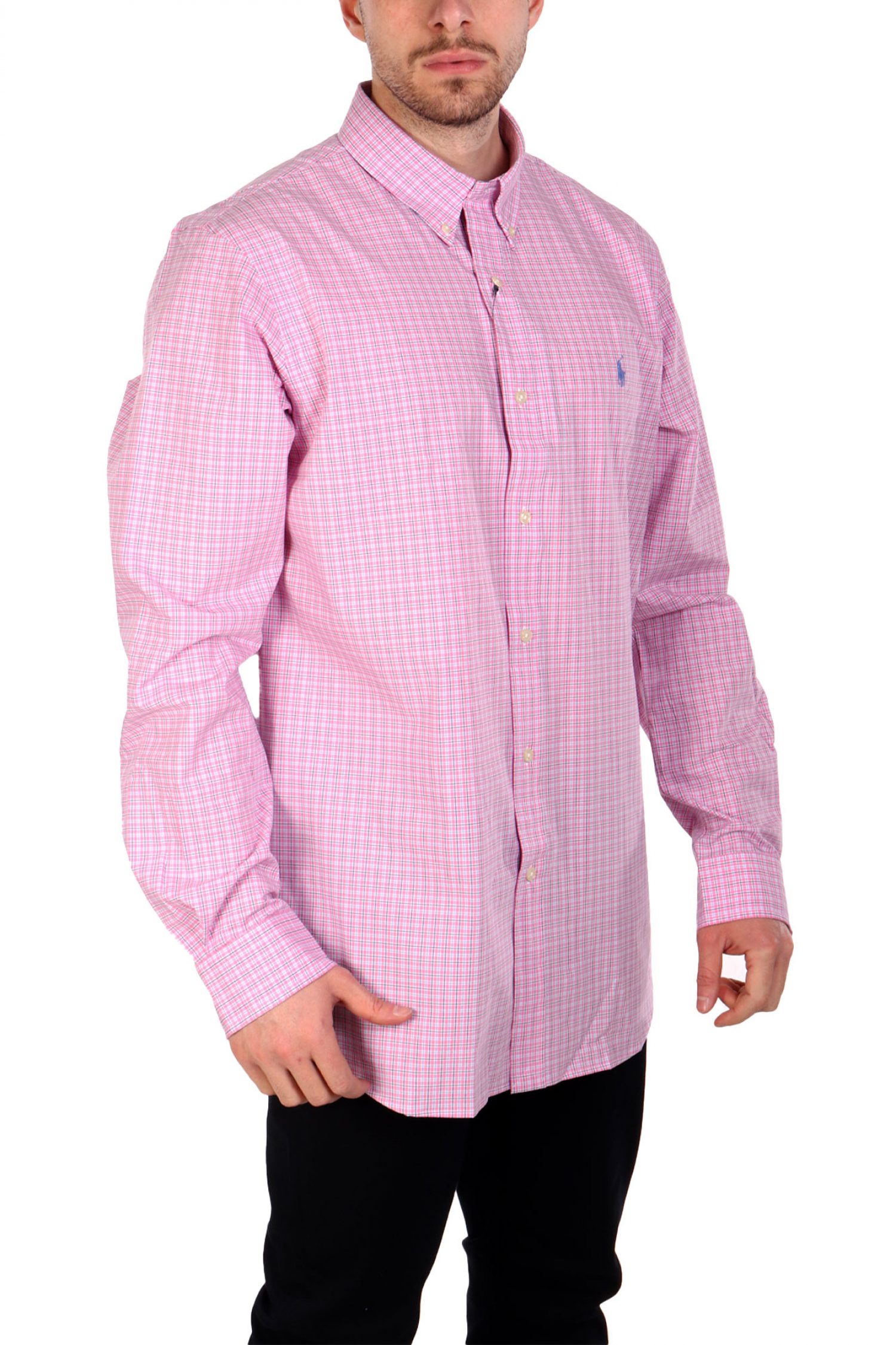 RALPH LAUREN ΠΟΥΚΑΜΙΣΟ ΚΑΡΩ BUTTON DOWN CUSTOM FIT ΡΟΖ-ΜΠΛΕ