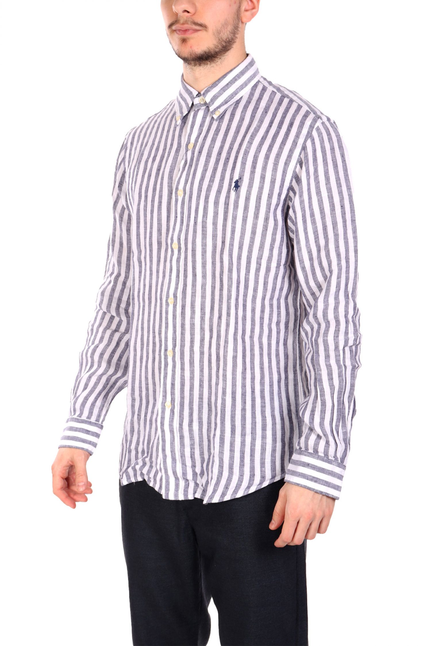 RALPH LAUREN ΠΟΥΚΑΜΙΣΟ ΡΙΓΕ BUTTON DOWN ΛΙΝΟ CUSTOM FIT LOGO ΛΕΥΚΟ-ΜΠΛΕ φωτογραφία