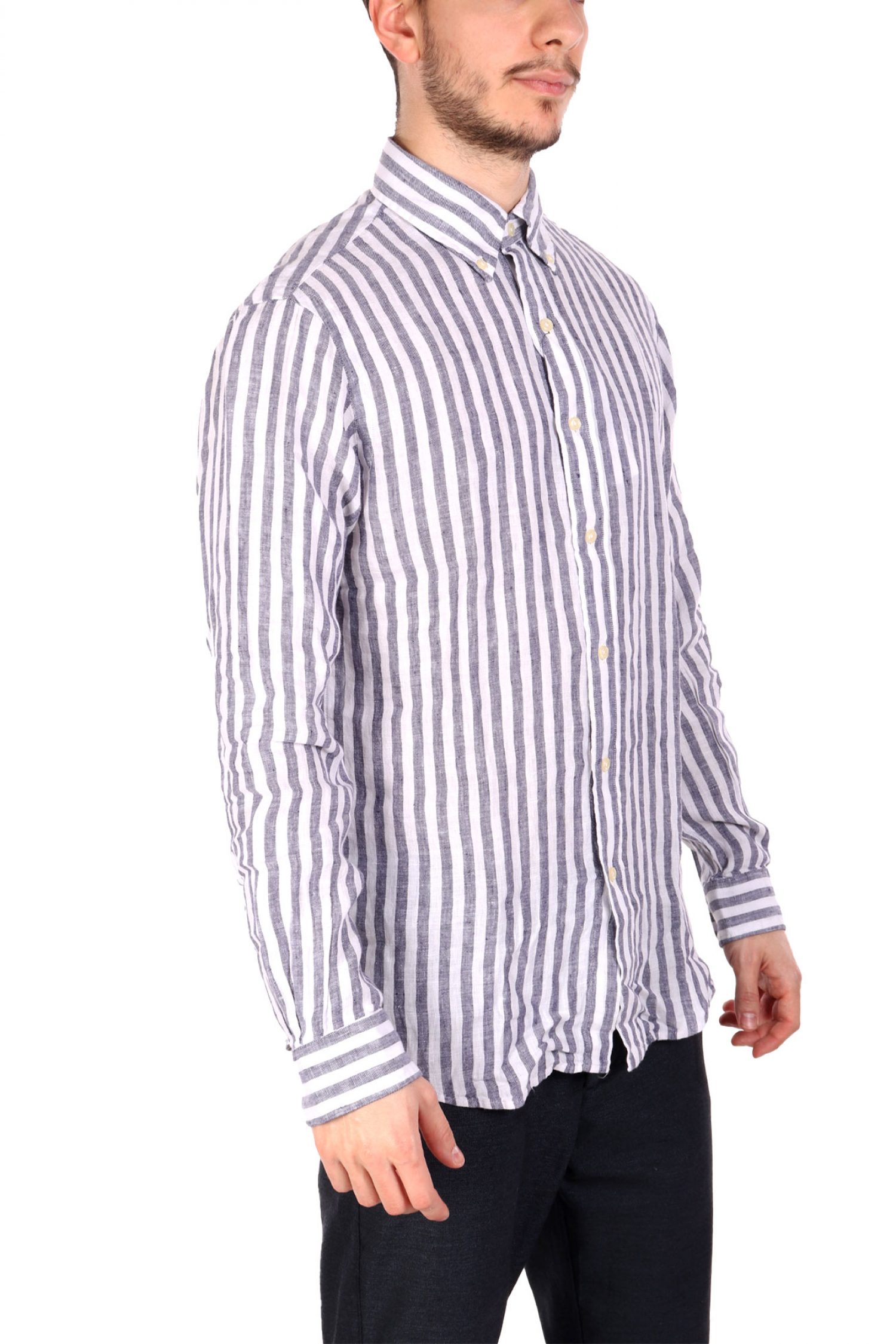 RALPH LAUREN ΠΟΥΚΑΜΙΣΟ ΡΙΓΕ BUTTON DOWN ΛΙΝΟ CUSTOM FIT LOGO ΛΕΥΚΟ-ΜΠΛΕ φωτογραφία