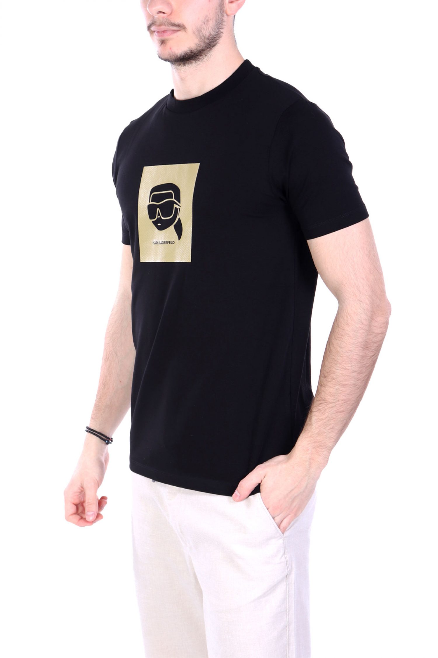 KARL LAGERFELD T-SHIRT CREW NECK BIG GOLD LOGO ΜΑΥΡΟ
