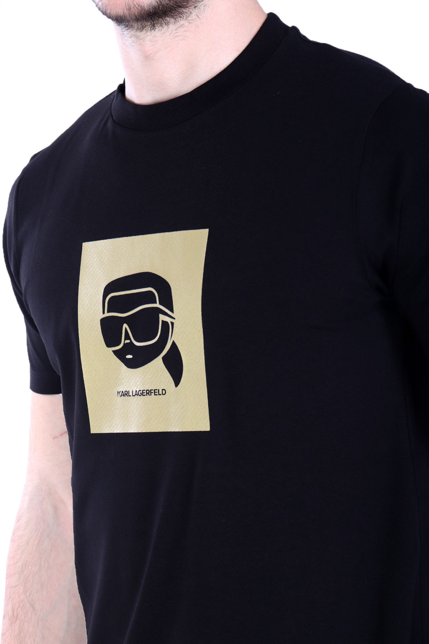 KARL LAGERFELD T-SHIRT CREW NECK BIG GOLD LOGO ΜΑΥΡΟ