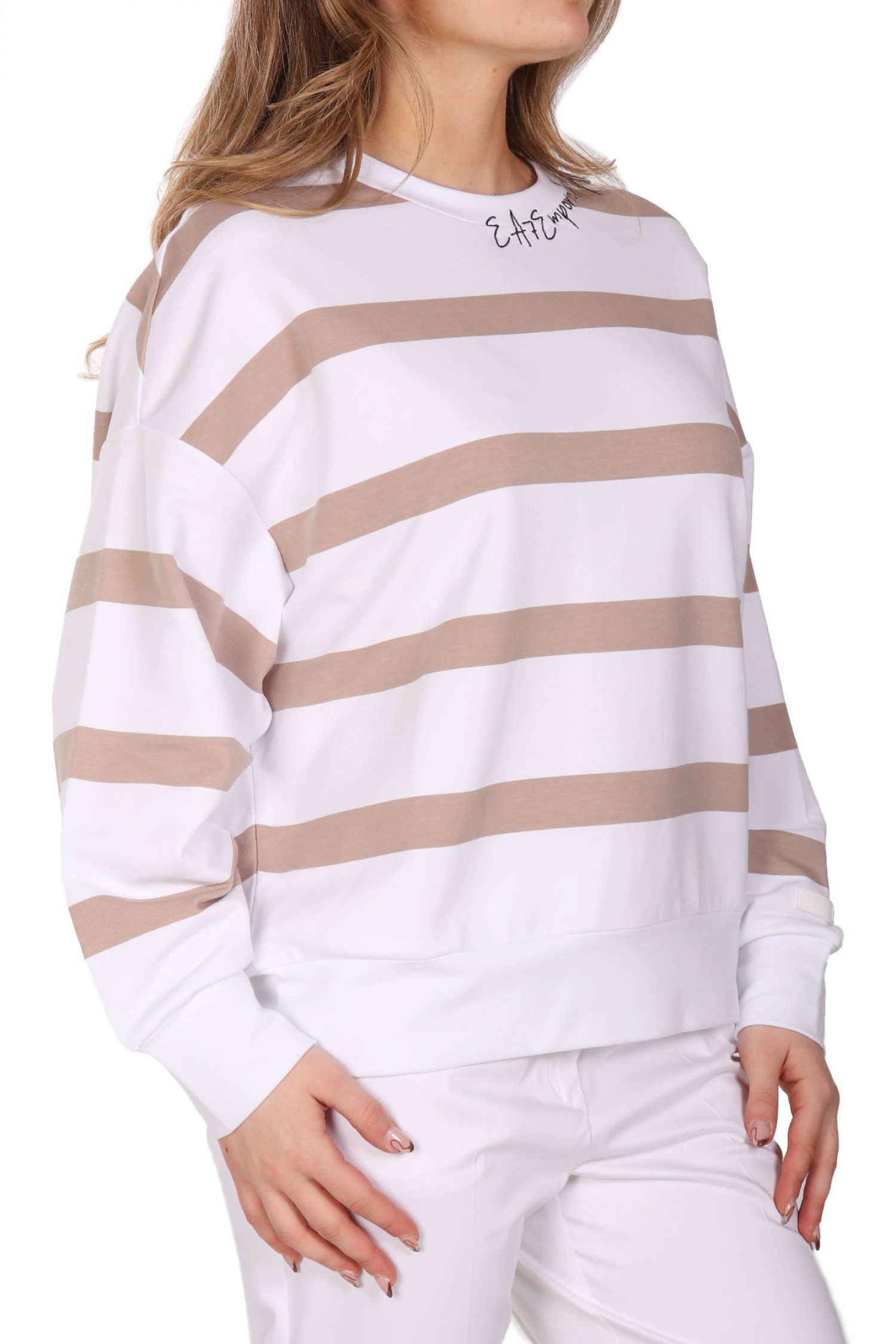 ARMANI 7 ΦΟΥΤΕΡ CREWNECK LOGO ΡΙΓΕ ΛΕΥΚΟ-ΜΠΕΖ