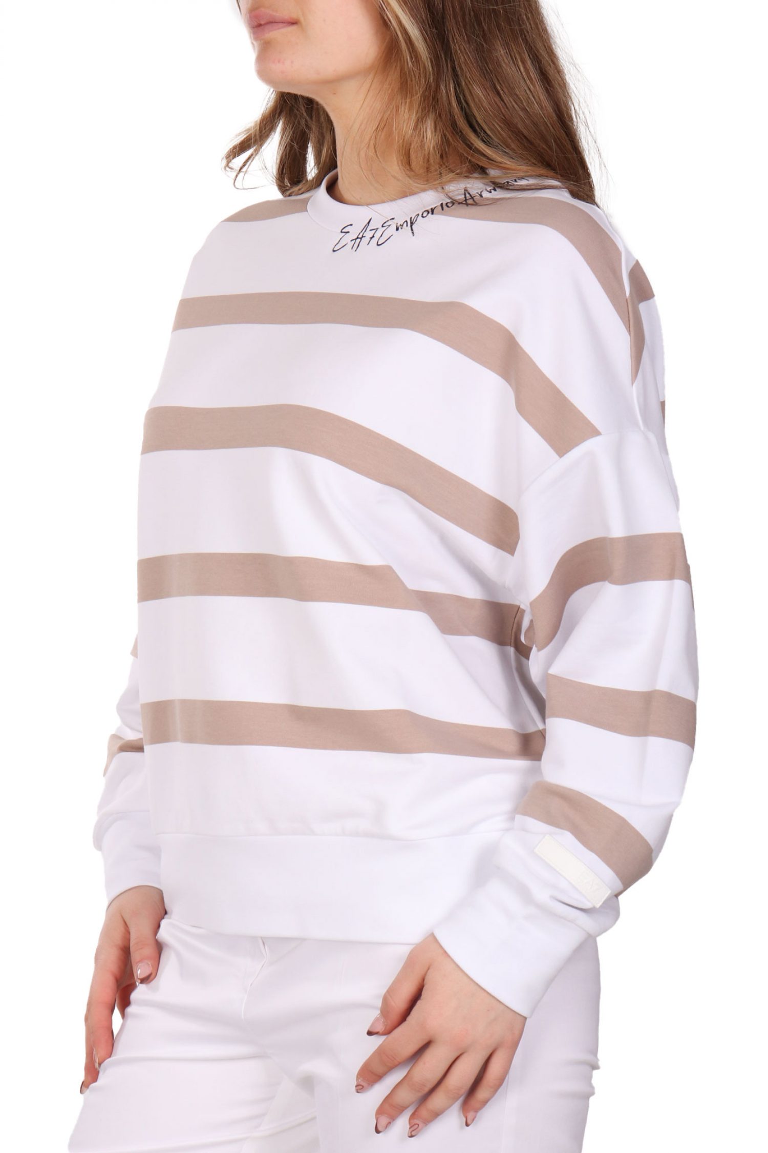 ARMANI 7 ΦΟΥΤΕΡ CREWNECK LOGO ΡΙΓΕ ΛΕΥΚΟ-ΜΠΕΖ