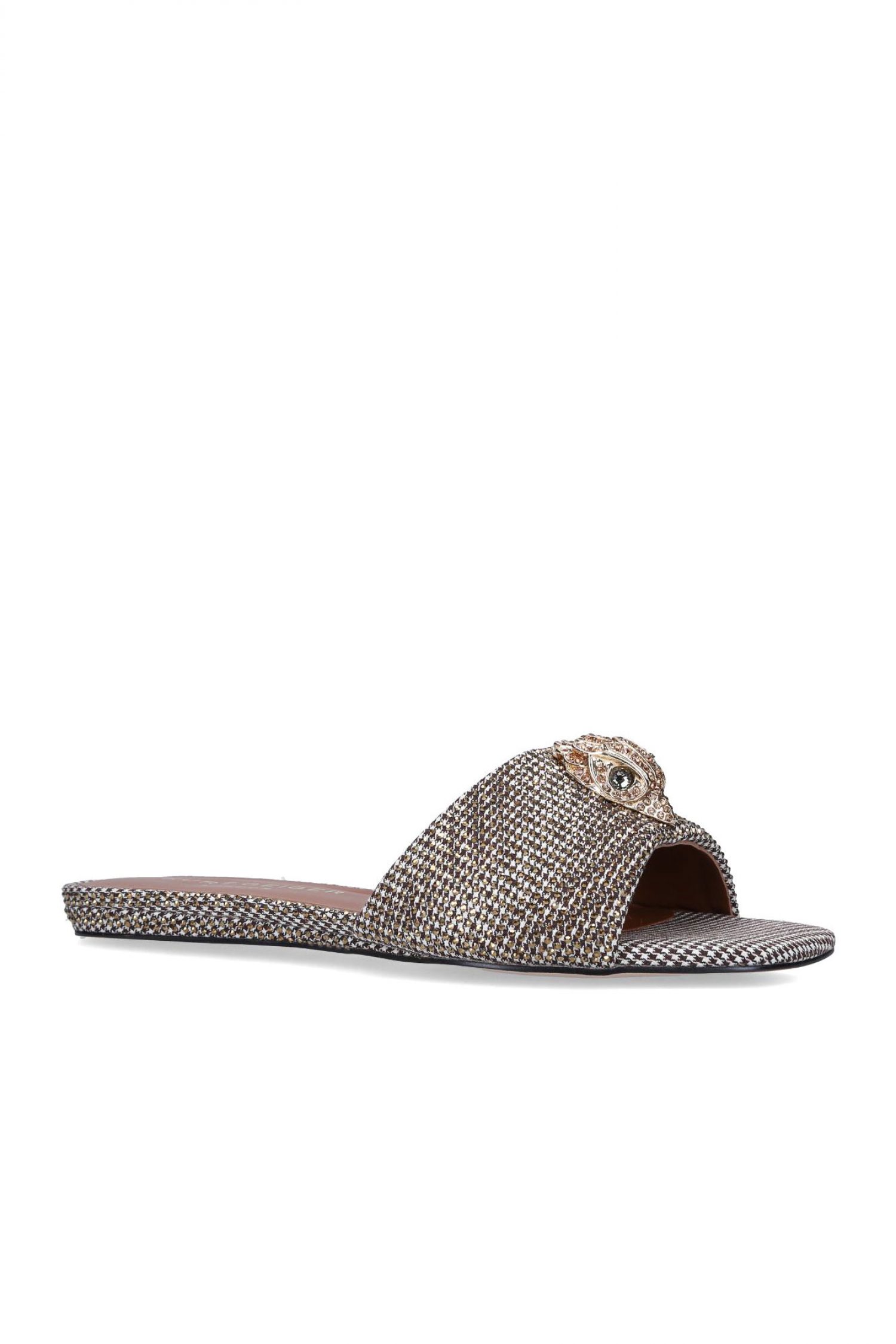 KURT GEIGER ΠΑΠΟΥΤΣΙΑ ΠΑΝΤΟΦΛΕΣ KENSINGTON FLAT SANDAL ΓΚΛΙΤΕΡ LOGO ΧΡΥΣΟ φωτογραφία