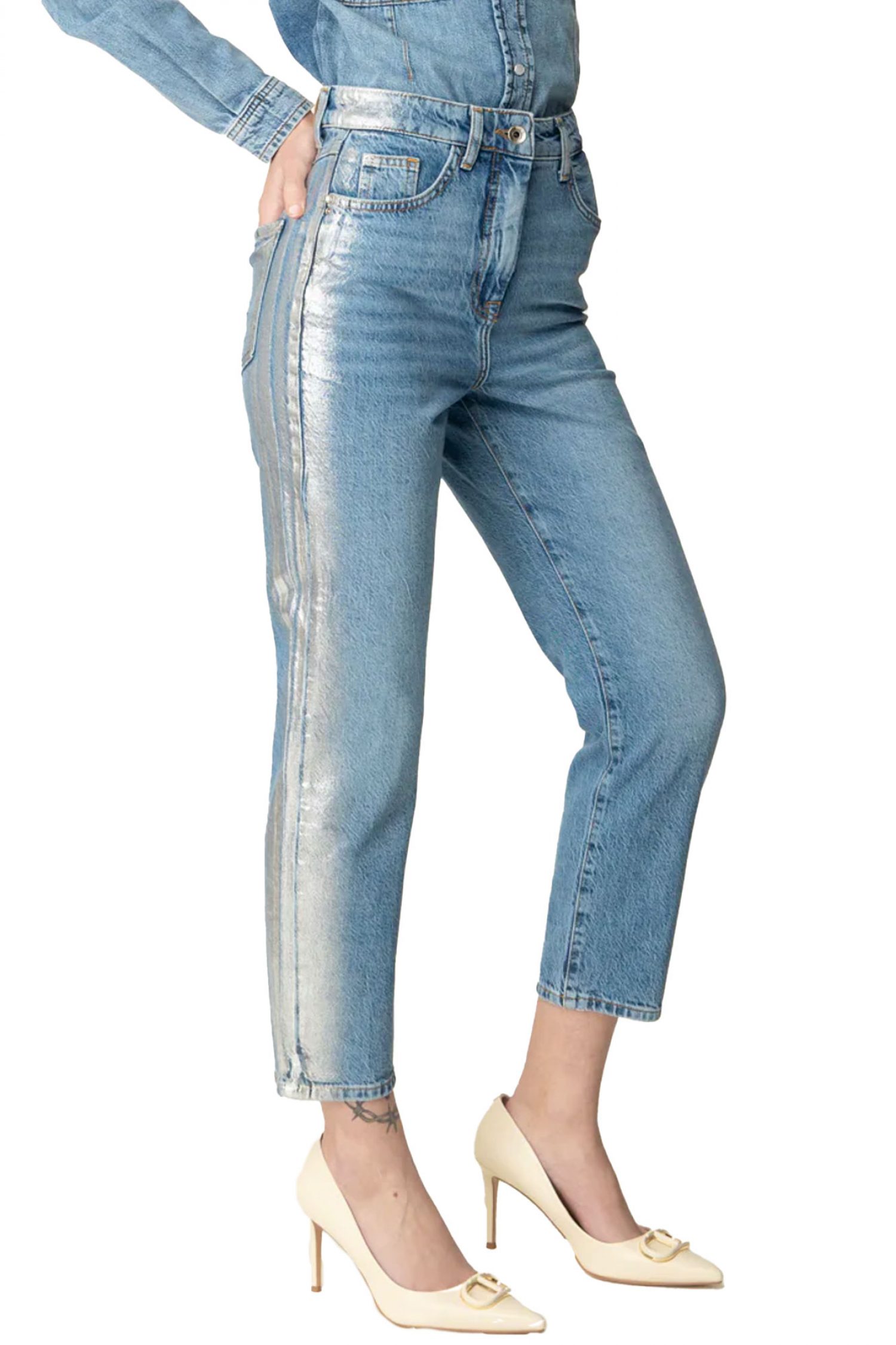 PATRIZIA PEPE ΠΑΝΤΕΛΟΝΙ JEANS ΑΣΗΜΙ ΑΝΤΙΘΕΣΕΙΣ ΜΠΛΕ