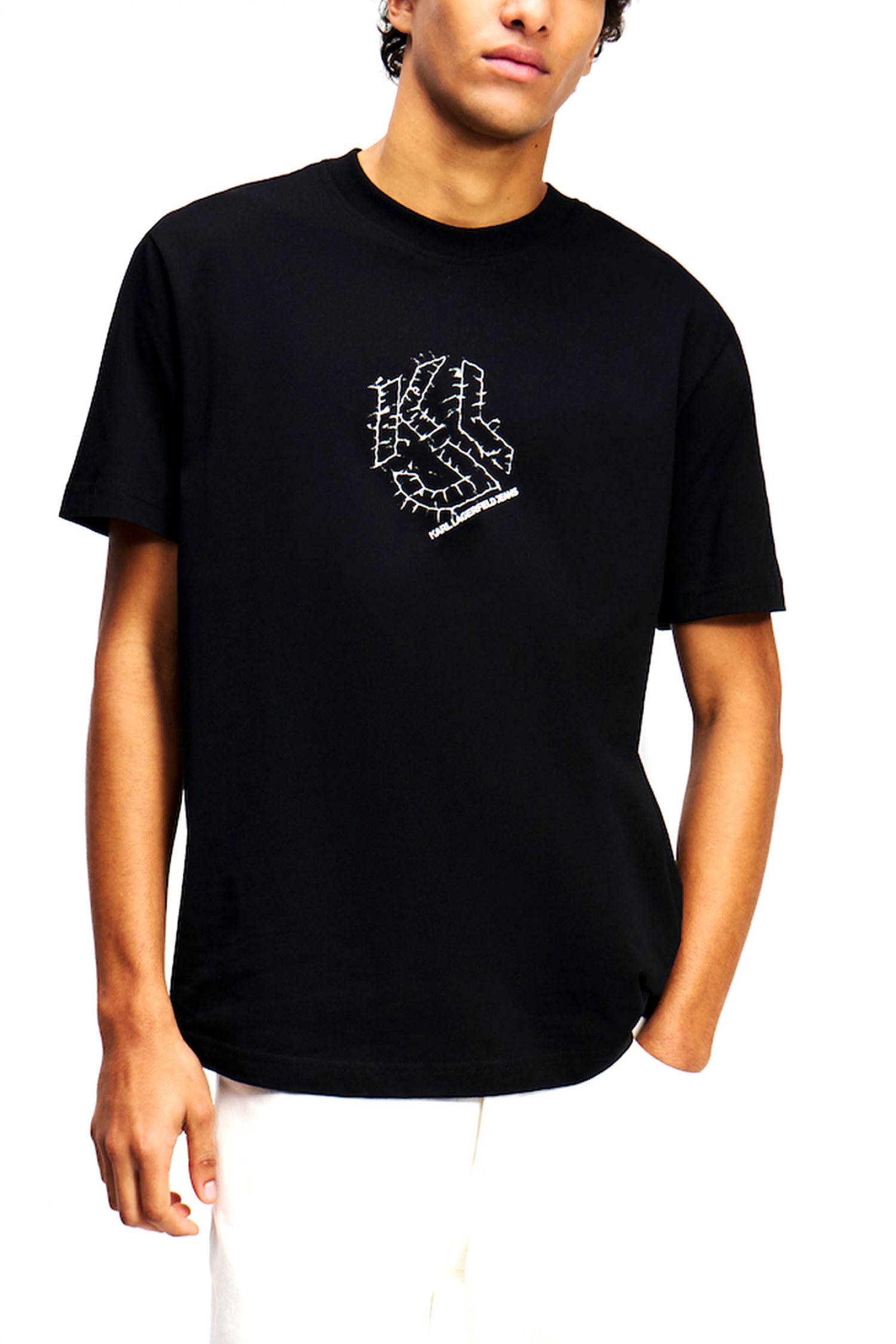 KARL LAGERFELD JEANS T-SHIRT ΜΕ ΟΒΑΛ ΤΕΛΕΙΩΜΑ CURVED HEM SHIBORI REGULAR FIT ΜΑΥΡΟ φωτογραφία