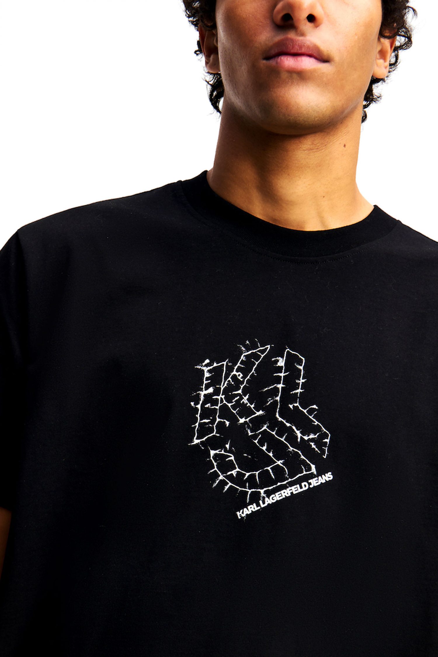 KARL LAGERFELD JEANS T-SHIRT ΜΕ ΟΒΑΛ ΤΕΛΕΙΩΜΑ CURVED HEM SHIBORI REGULAR FIT ΜΑΥΡΟ φωτογραφία