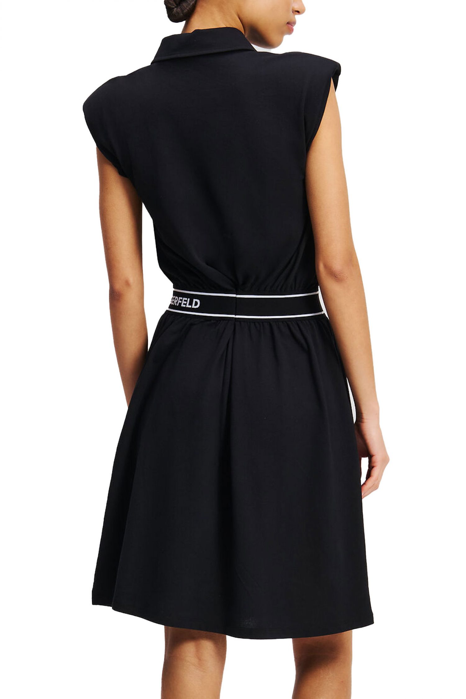 KARL LAGERFELD ΦΟΡΕΜΑ MINI JERSEY POLO DRESS ΒΑΤΕΣ ΛΑΣΤΙΧΟ ΜΕΣΗ LOGO ΜΑΥΡΟ