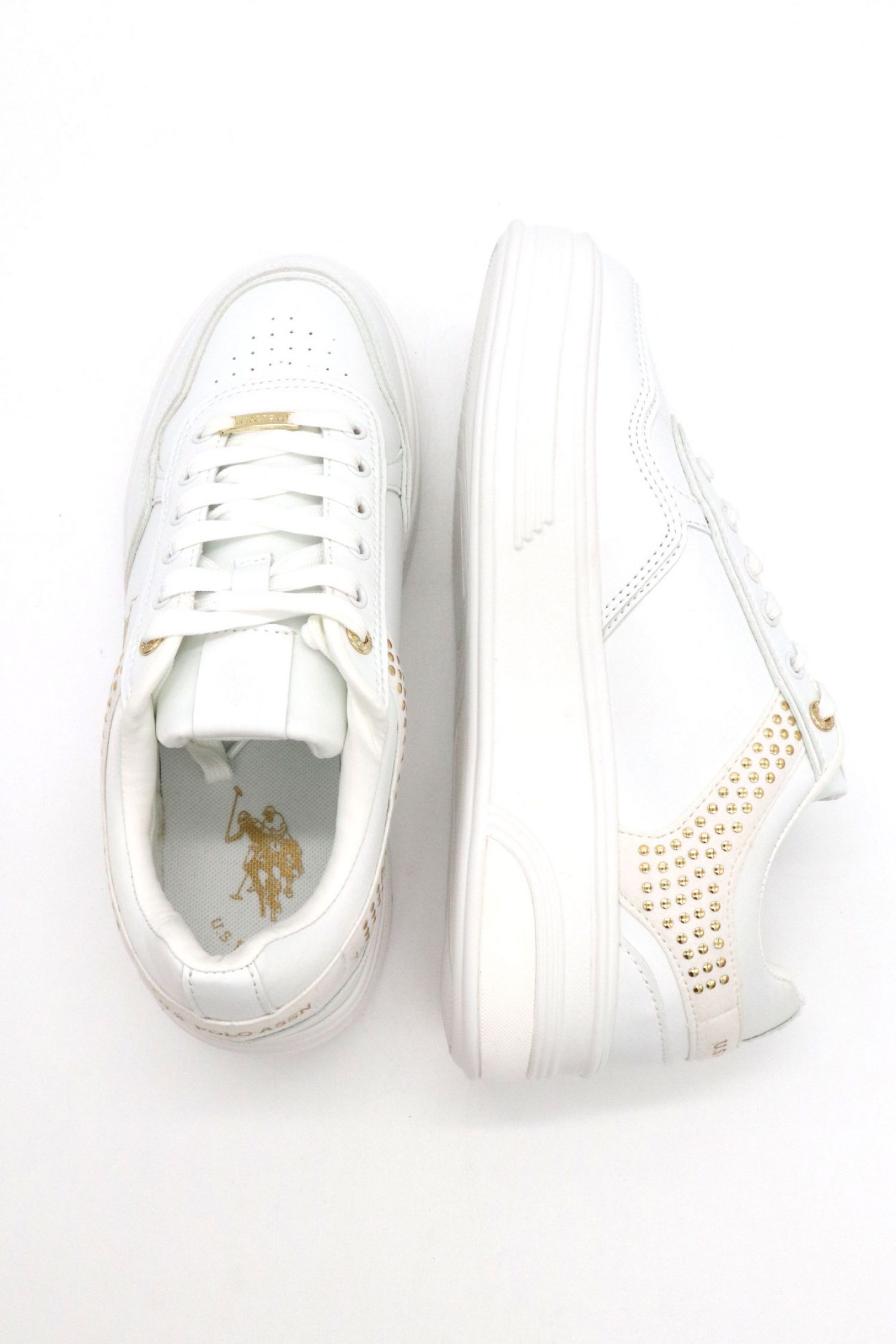 U.S. POLO ASSN. ΠΑΠΟΥΤΣΙΑ SNEAKERS ΧΡΥΣΕΣ ΛΕΠΤΟΜΕΡΕΙΕΣ LOGO ΛΕΥΚΟ