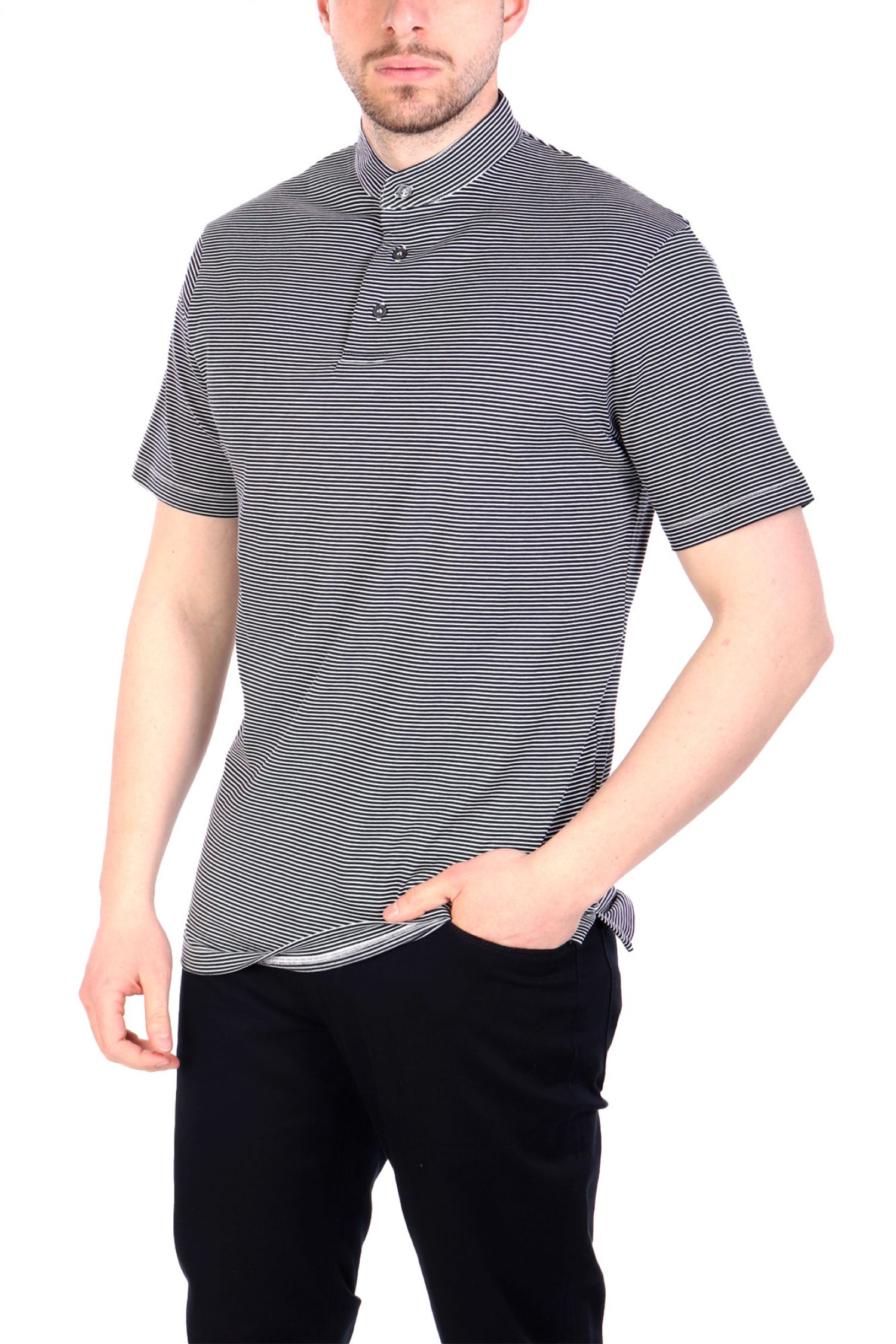 EMPORIO ARMANI POLO MAO ΡΙΓΕ ΛΕΥΚΟ-ΜΠΛΕ