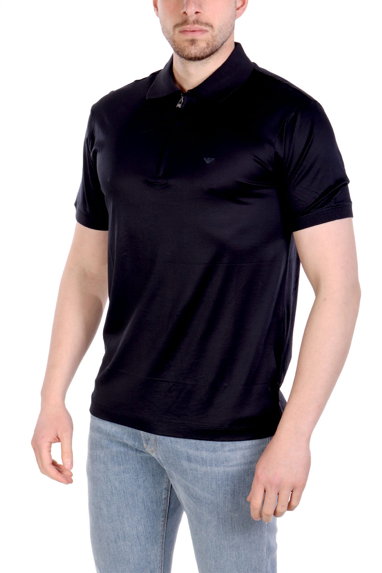 EMPORIO ARMANI POLO HALFZIP LOGO ΜΠΛΕ