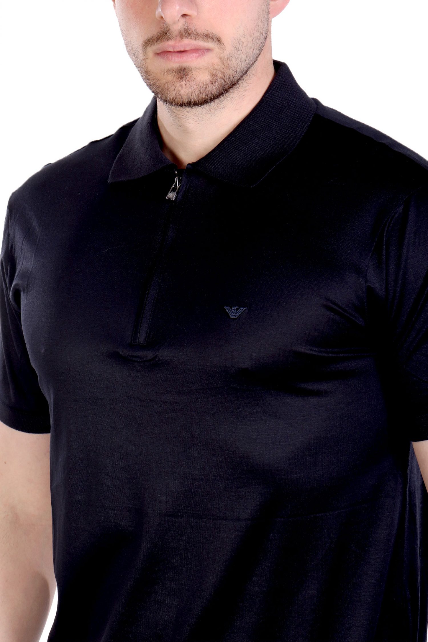 EMPORIO ARMANI POLO HALFZIP LOGO ΜΠΛΕ