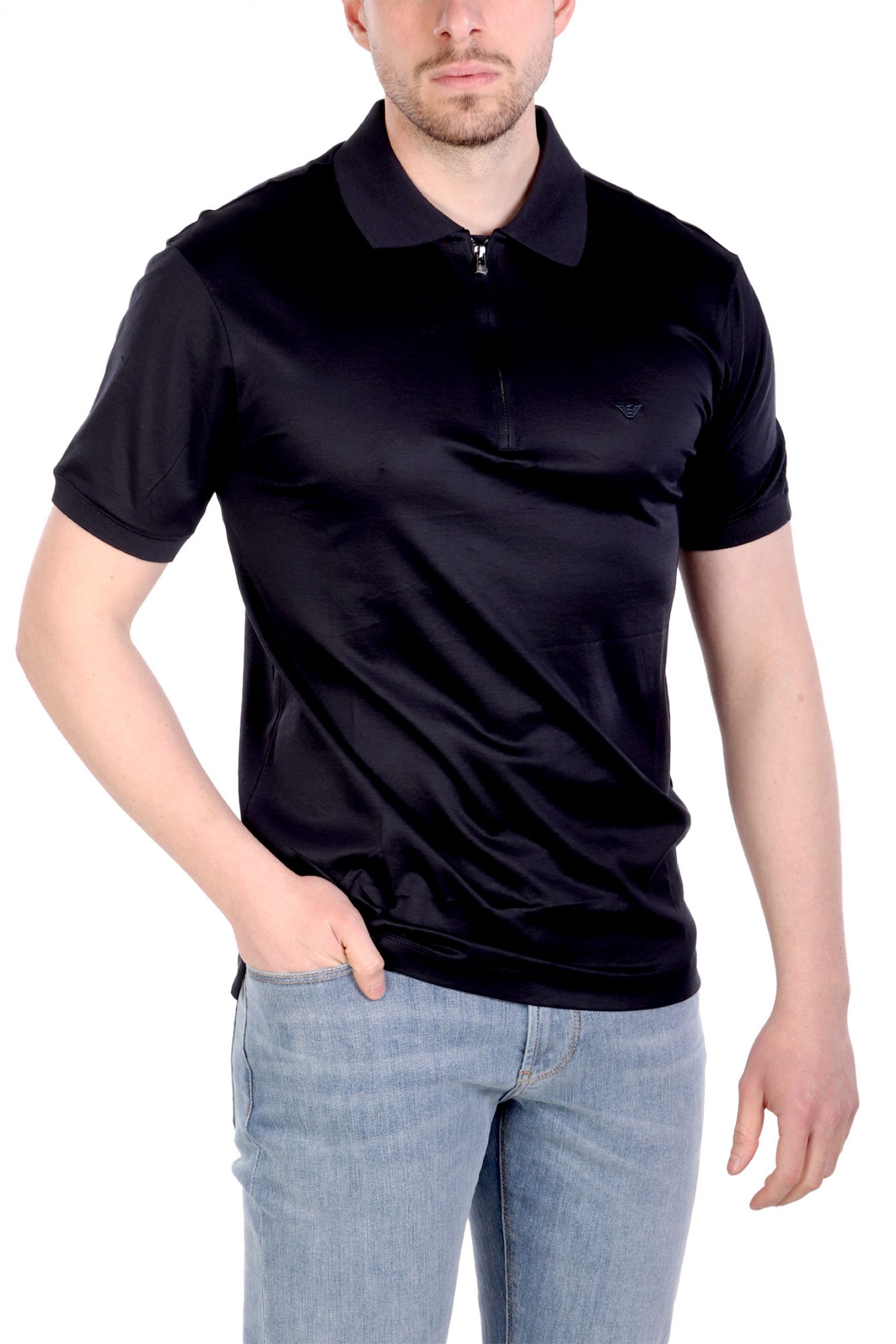 EMPORIO ARMANI POLO HALFZIP LOGO ΜΠΛΕ φωτογραφία