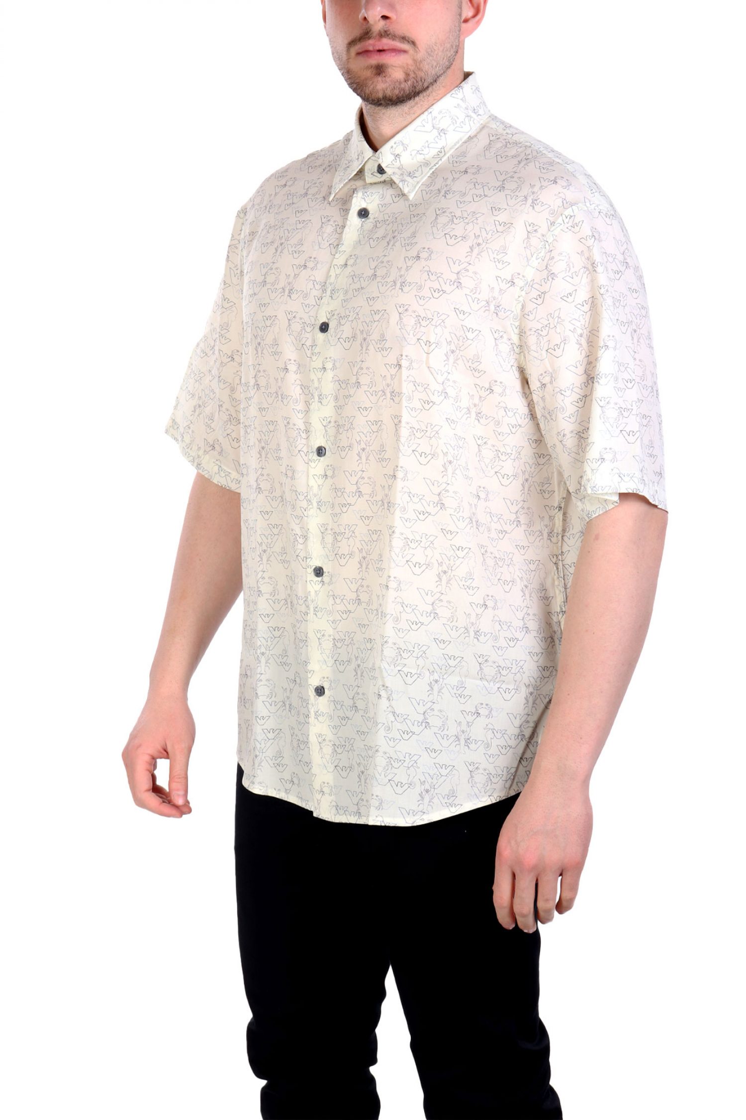 EMPORIO ARMANI ΠΟΥΚΑΜΙΣΟ ALL OVER LOGO ΛΕΥΚΟ-ΜΠΛΕ