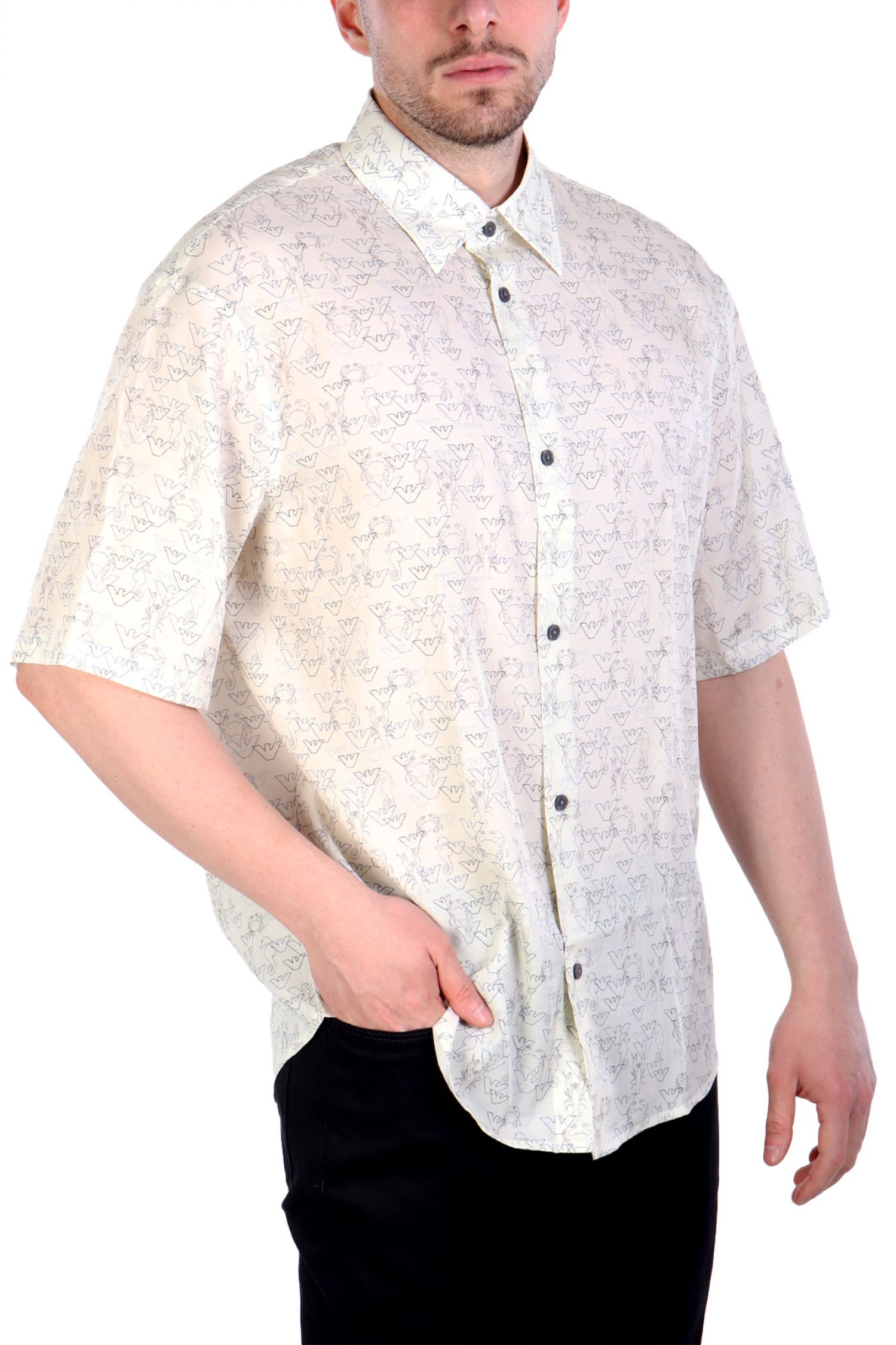 EMPORIO ARMANI ΠΟΥΚΑΜΙΣΟ ALL OVER LOGO ΛΕΥΚΟ-ΜΠΛΕ