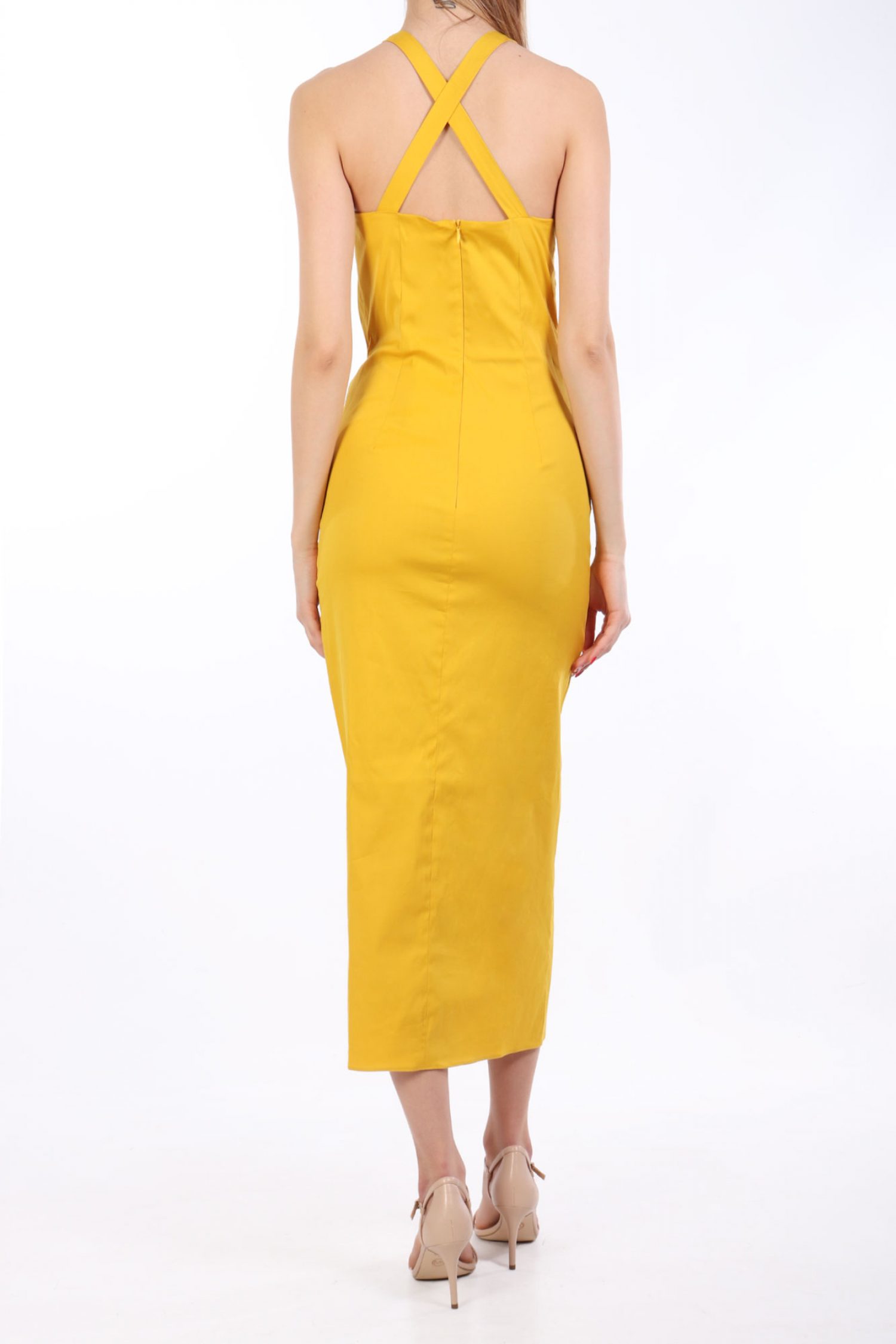 MARELLA ΦΟΡΕΜΑ MIDI ELEGIA ΝΤΡΑΠΕ ΑΝΟΙΧΤΗ ΠΛΑΤΗ ΚΙΤΡΙΝΟ