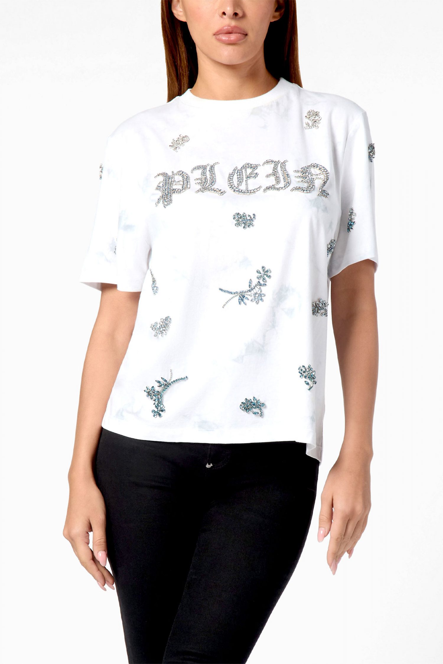 PHILIPP PLEIN T-SHIRT ROUND NECK SS FLOWERS TIE-DYE MAN FIT ΛΕΥΚΟ-ΣΙΕΛ φωτογραφία