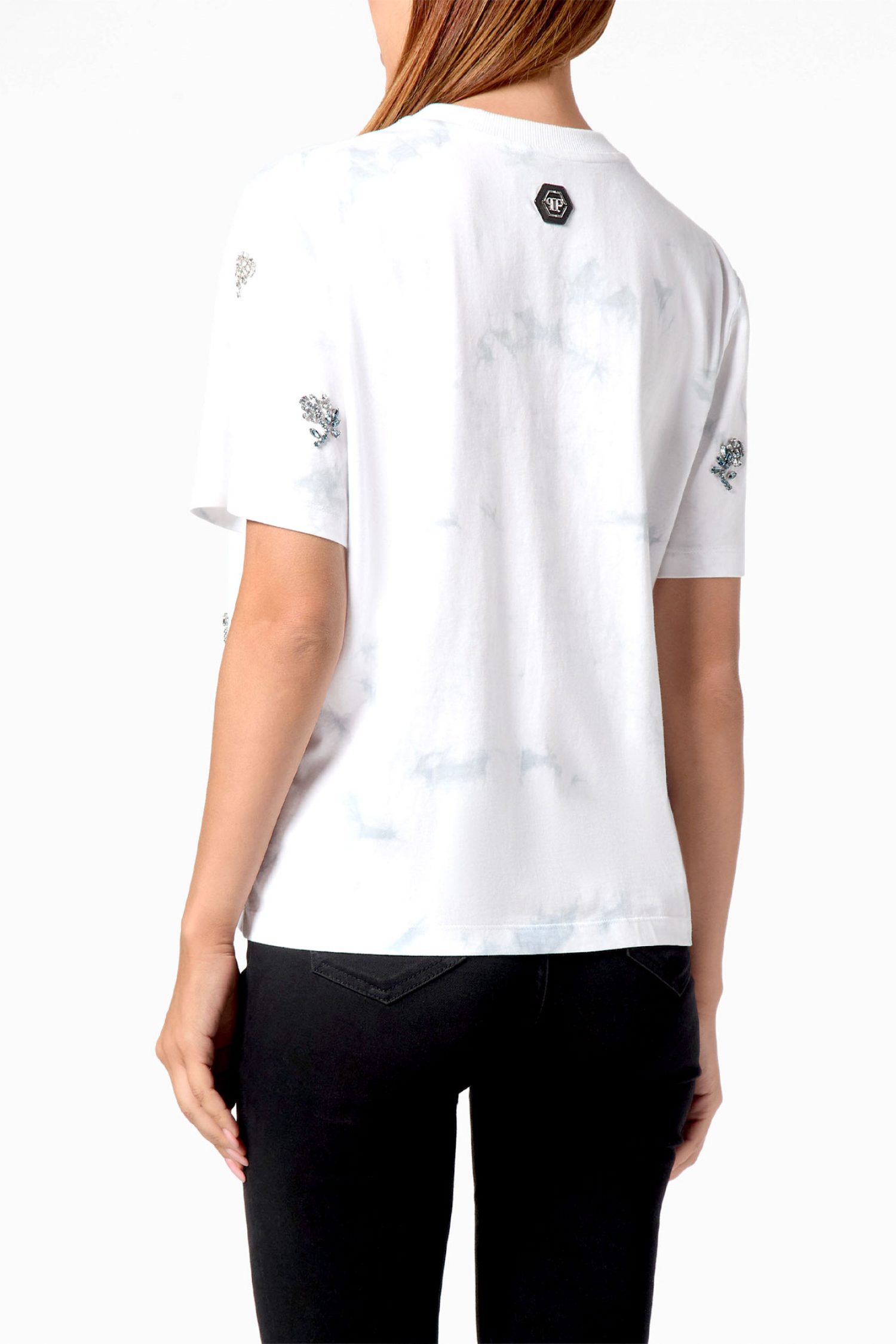 PHILIPP PLEIN T-SHIRT ROUND NECK SS FLOWERS TIE-DYE MAN FIT ΛΕΥΚΟ-ΣΙΕΛ φωτογραφία