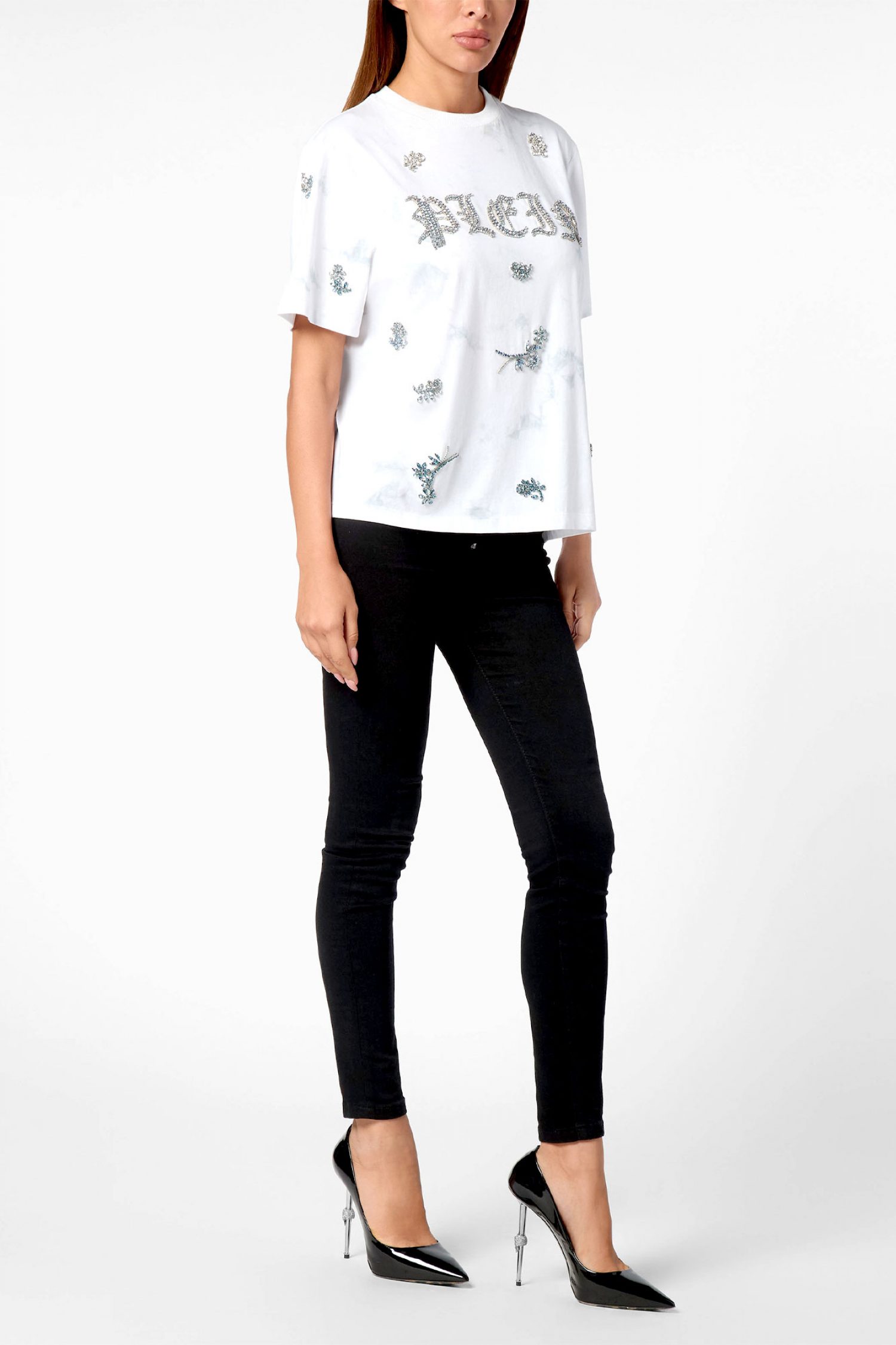 PHILIPP PLEIN T-SHIRT ROUND NECK SS FLOWERS TIE-DYE MAN FIT ΛΕΥΚΟ-ΣΙΕΛ φωτογραφία