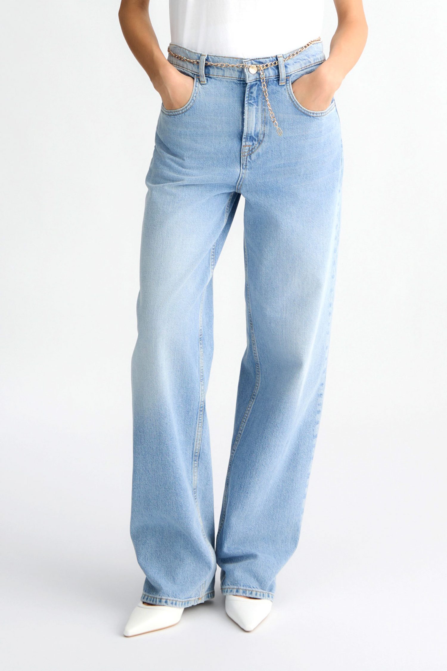 LIU -JO ΠΑΝΤΕΛΟΝΙ JEANS STRAIGHT FIT ΖΩΝΗ ΑΛΥΣΙΔΑ ΣΙΕΛ