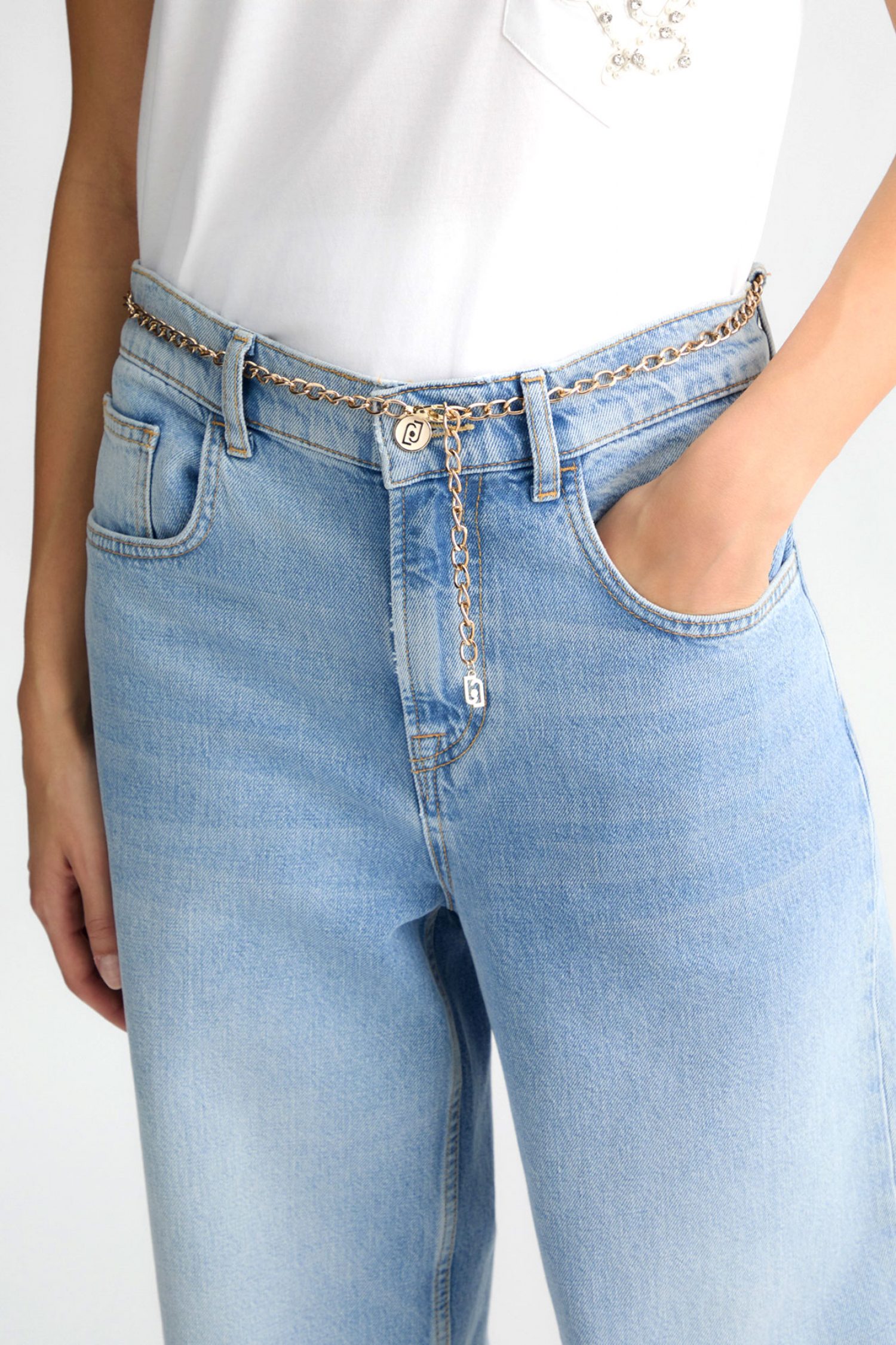 LIU -JO ΠΑΝΤΕΛΟΝΙ JEANS STRAIGHT FIT ΖΩΝΗ ΑΛΥΣΙΔΑ ΣΙΕΛ