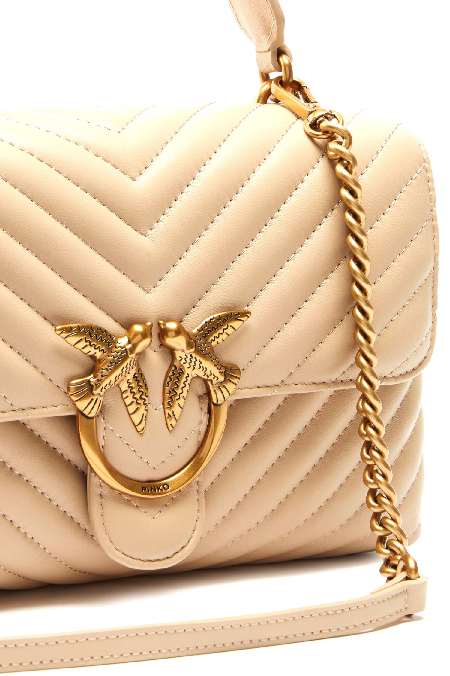 PINKO ΤΣΑΝΤΑ ΔΕΡΜΑ LOVE LADY PUFF CLASSIC CL SHEEP NAPPA CHEVRON ΜΠΕΖ-ANTIQUE GOLD