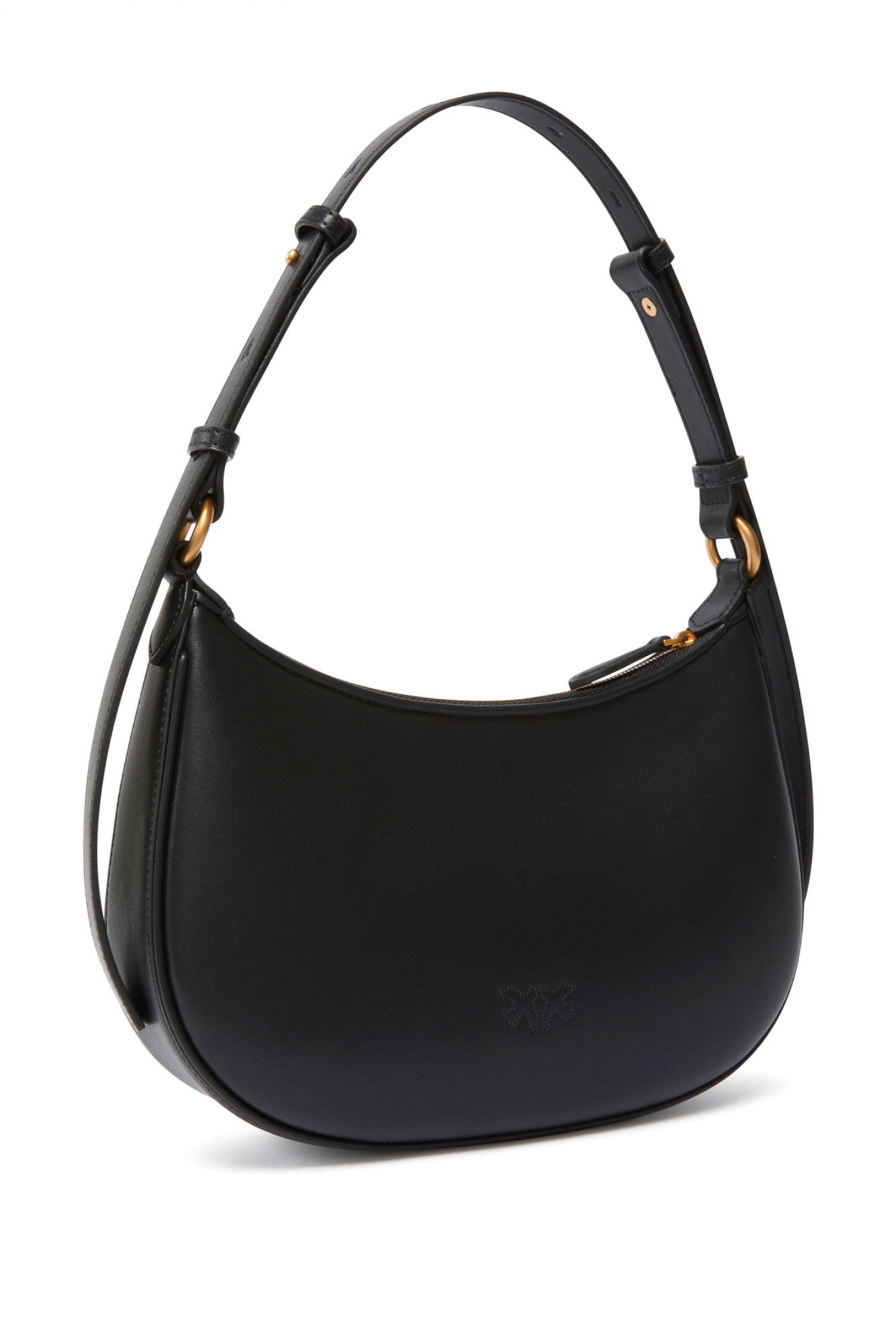 PINKO ΤΣΑΝΤΑ ΩΜΟΥ HALF MOON MINI FL VITELLO SETA ΜΑΥΡΟ-ANTIQUE GOLD