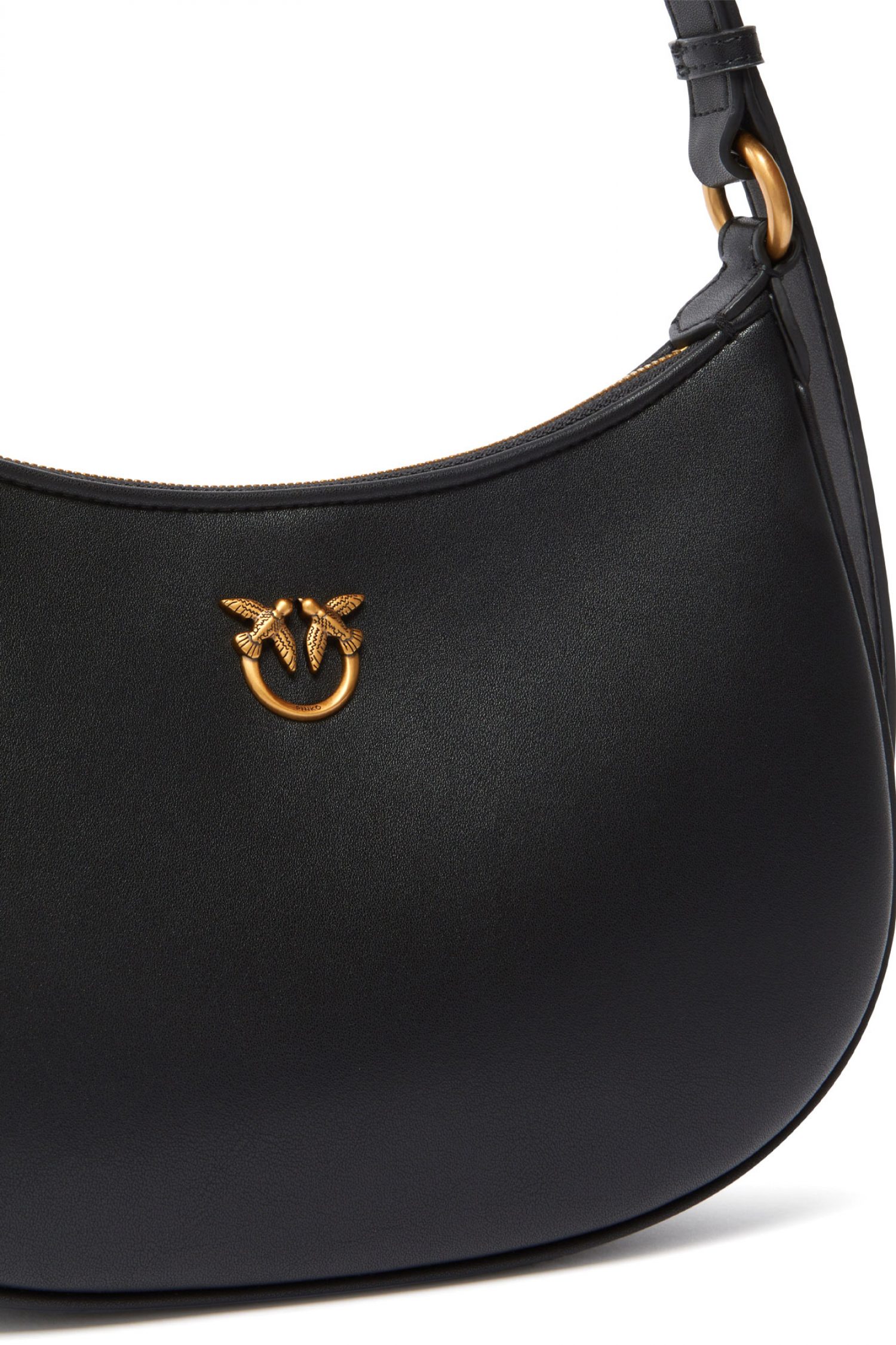 PINKO ΤΣΑΝΤΑ ΩΜΟΥ HALF MOON MINI FL VITELLO SETA ΜΑΥΡΟ-ANTIQUE GOLD