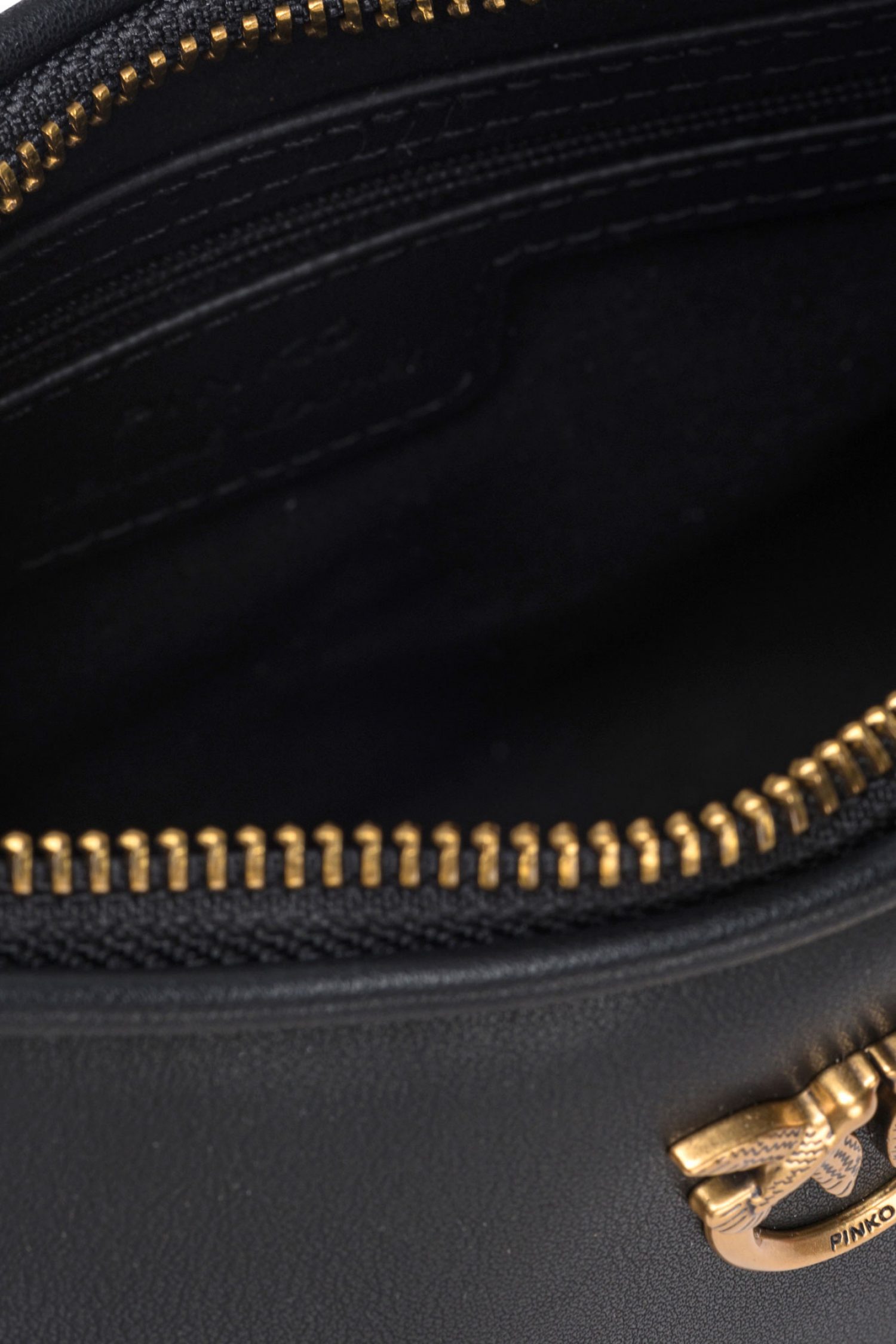 PINKO ΤΣΑΝΤΑ ΩΜΟΥ HALF MOON MINI FL VITELLO SETA ΜΑΥΡΟ-ANTIQUE GOLD